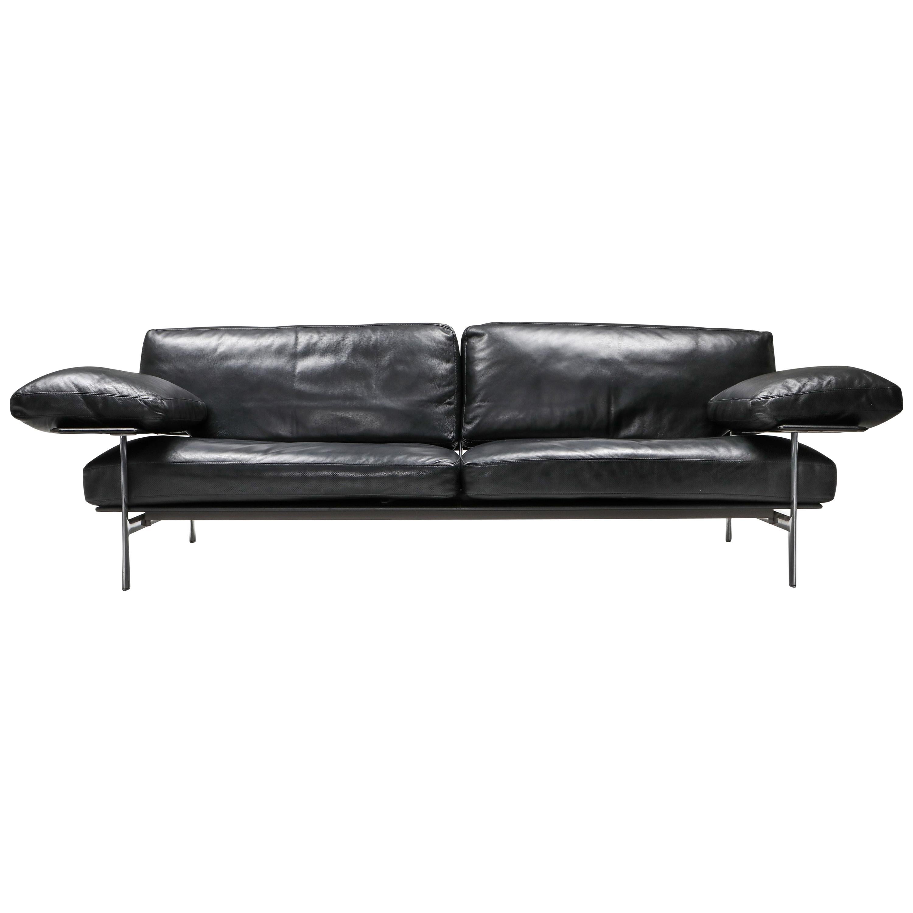 Diesis Sofa in Black Leather by Antonio Citterio & Nava for B&B Italia