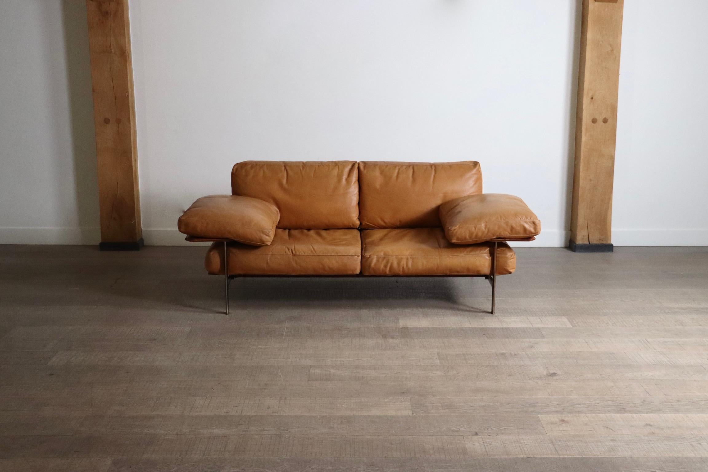 Diesis-Sofa aus hellbraunem Leder von Antonio Citterio für B&B Italia, 1970er Jahre im Zustand „Gut“ im Angebot in ABCOUDE, UT