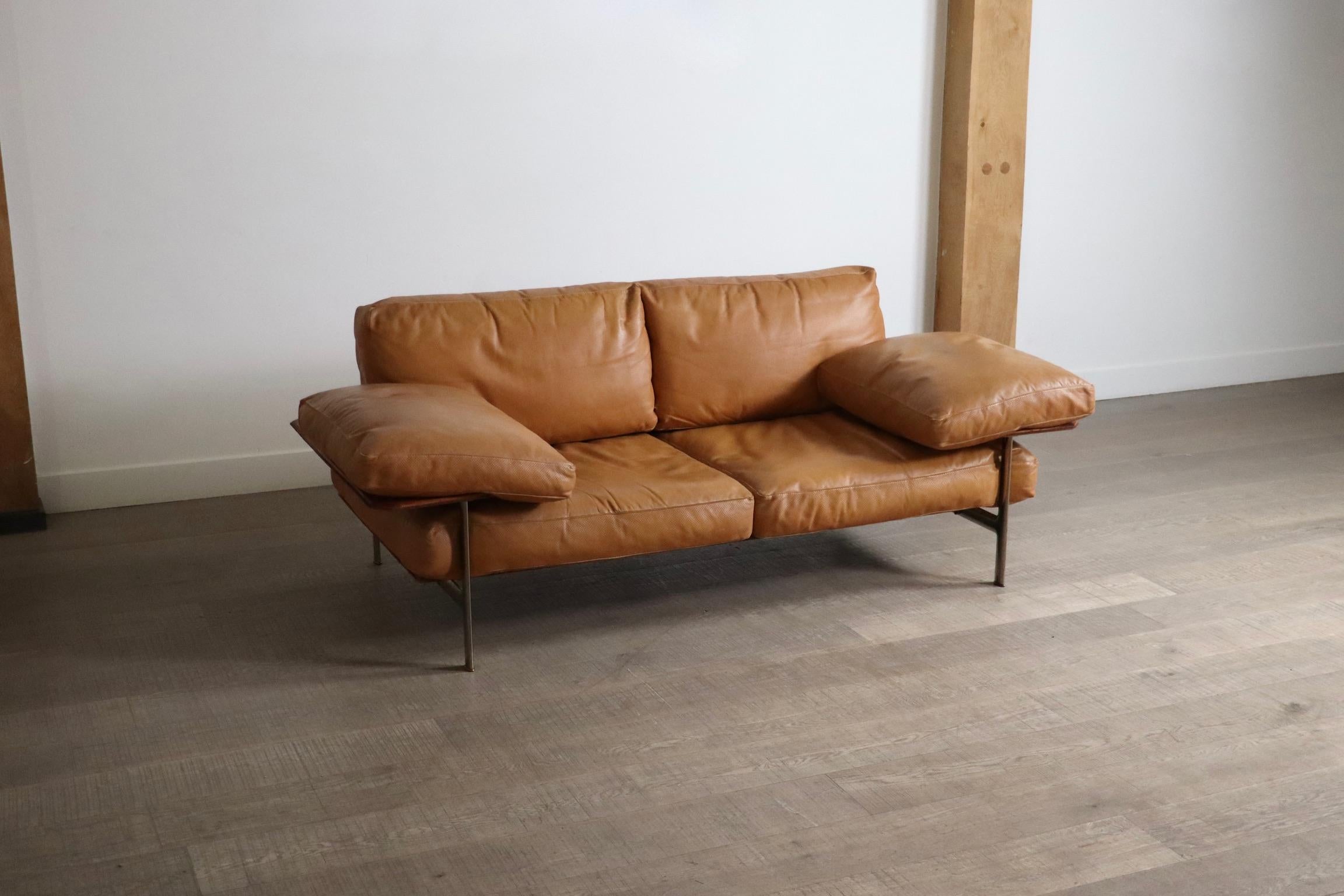 Diesis-Sofa aus hellbraunem Leder von Antonio Citterio für B&B Italia, 1970er Jahre (Aluminium) im Angebot