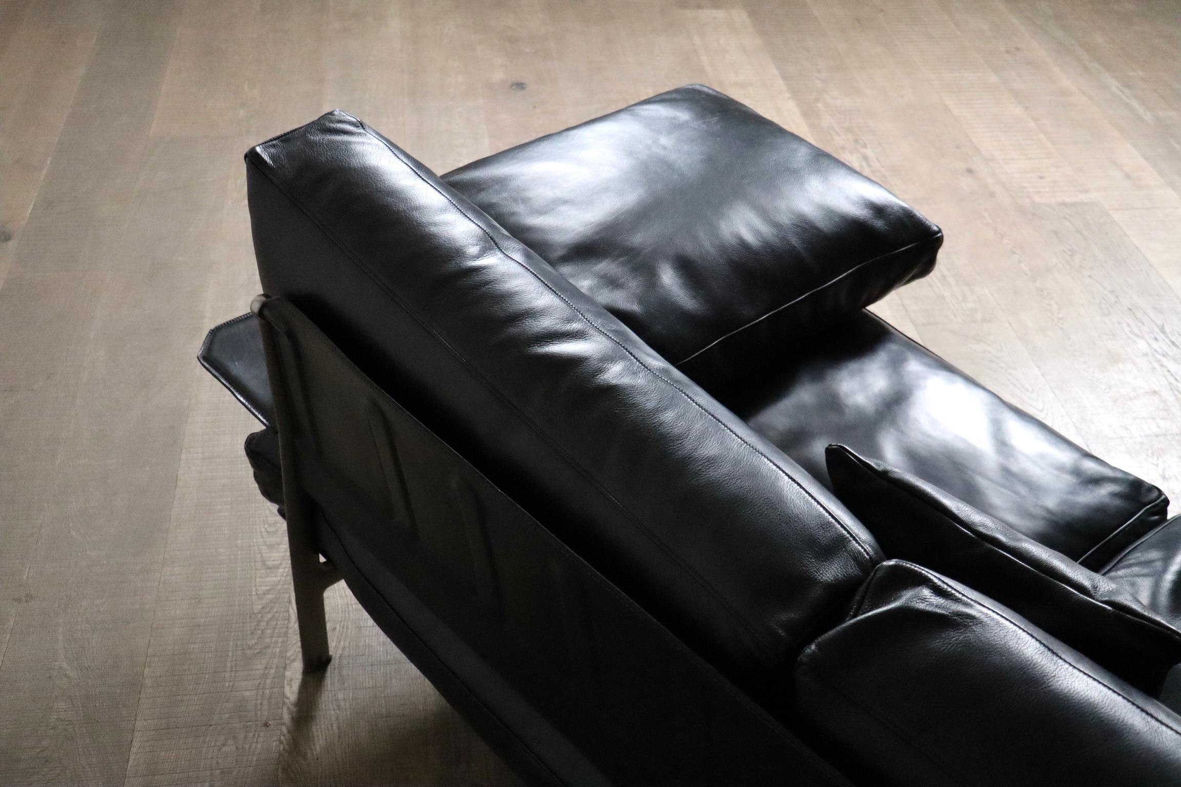 Diesis dreisitziges Sofa aus schwarzem Leder von Antonio Citterio für B&B Italia im Zustand „Gut“ im Angebot in ABCOUDE, UT