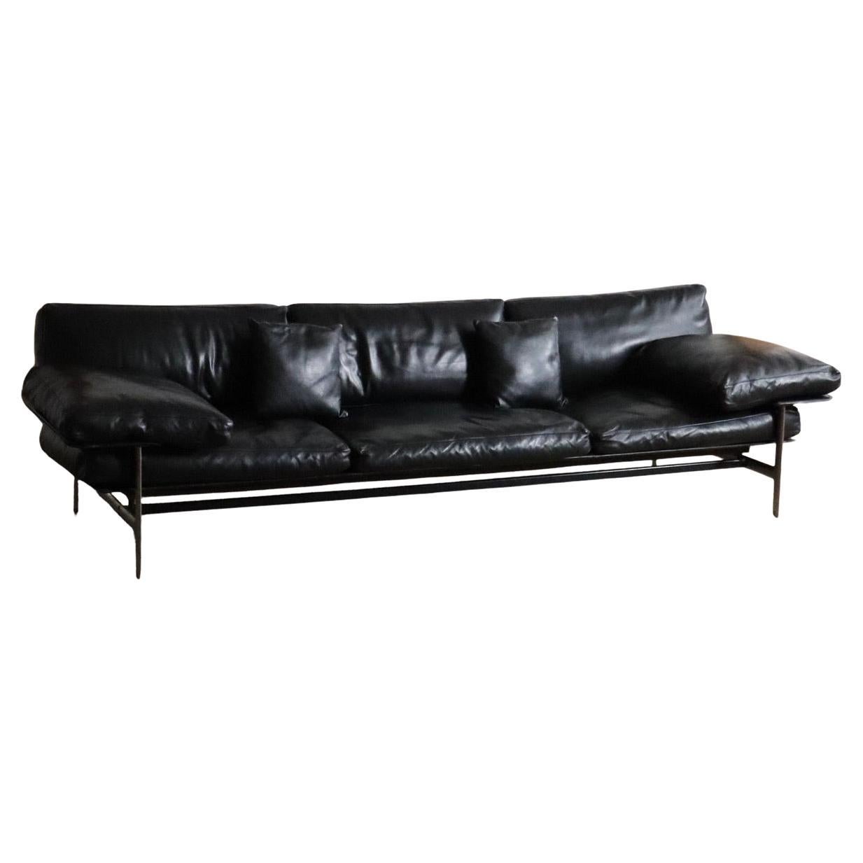 Diesis three seater sofa in black leather by Antonio Citterio for B&B Italia