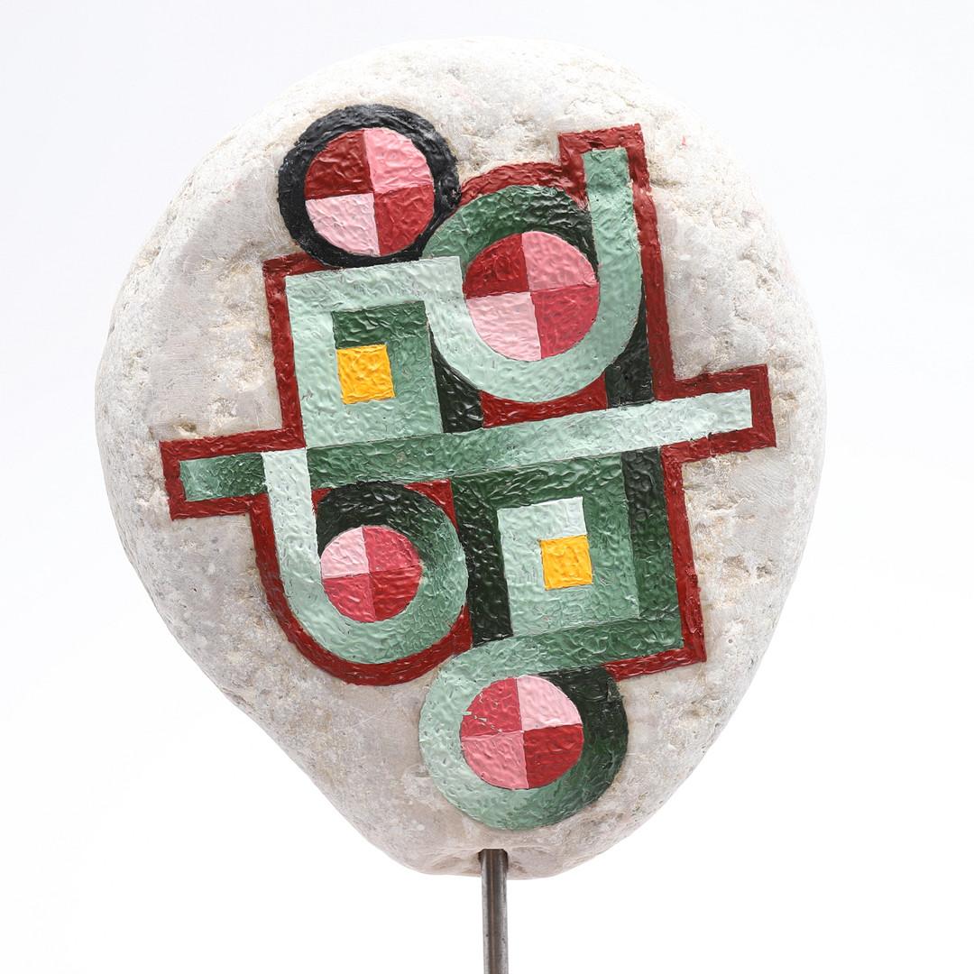 Dieter Koch sculpture painted stone Vasarely style

Geometrical and abstract painting
German artist, signed and numbered No.12, dated 04
Metal base
Height 36 cm.