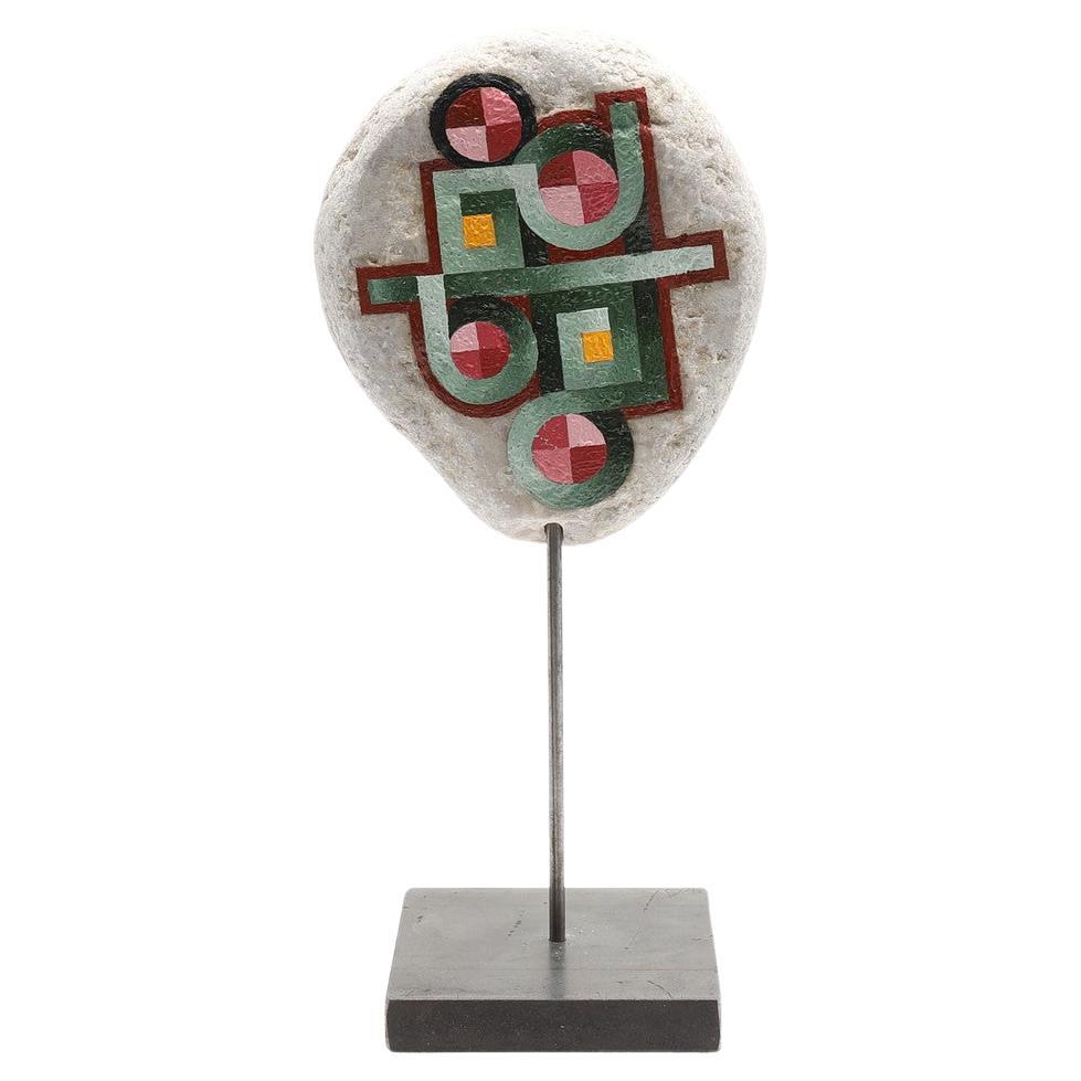 Dieter Koch Sculpture Painted Stone Vasarely Style For Sale