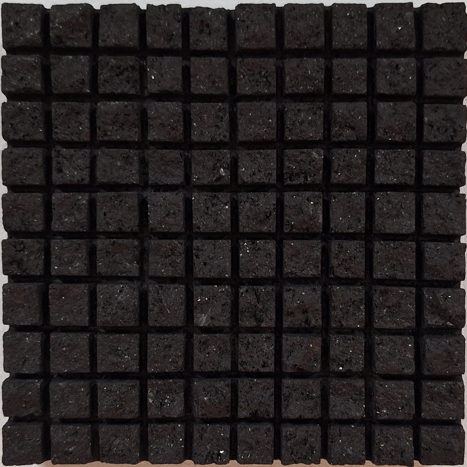 o.T. (BK15SQ) small black contemporary modern wall sculpture painting relief
