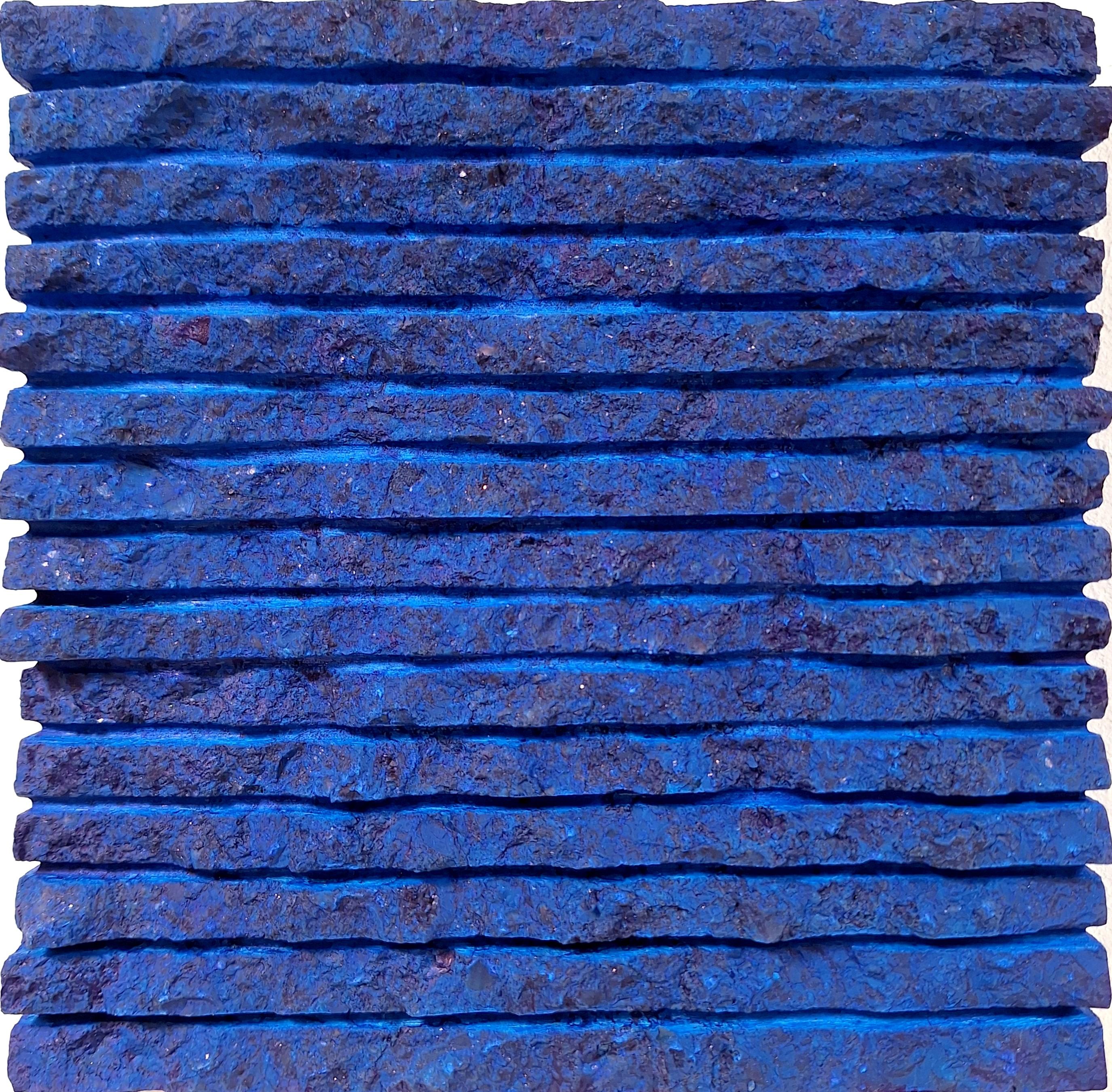 Dieter Kränzlein Abstract Painting – o.T. (BL15LH) kleine zeitgenössische moderne blaue Wandskulptur Gemälde Relief