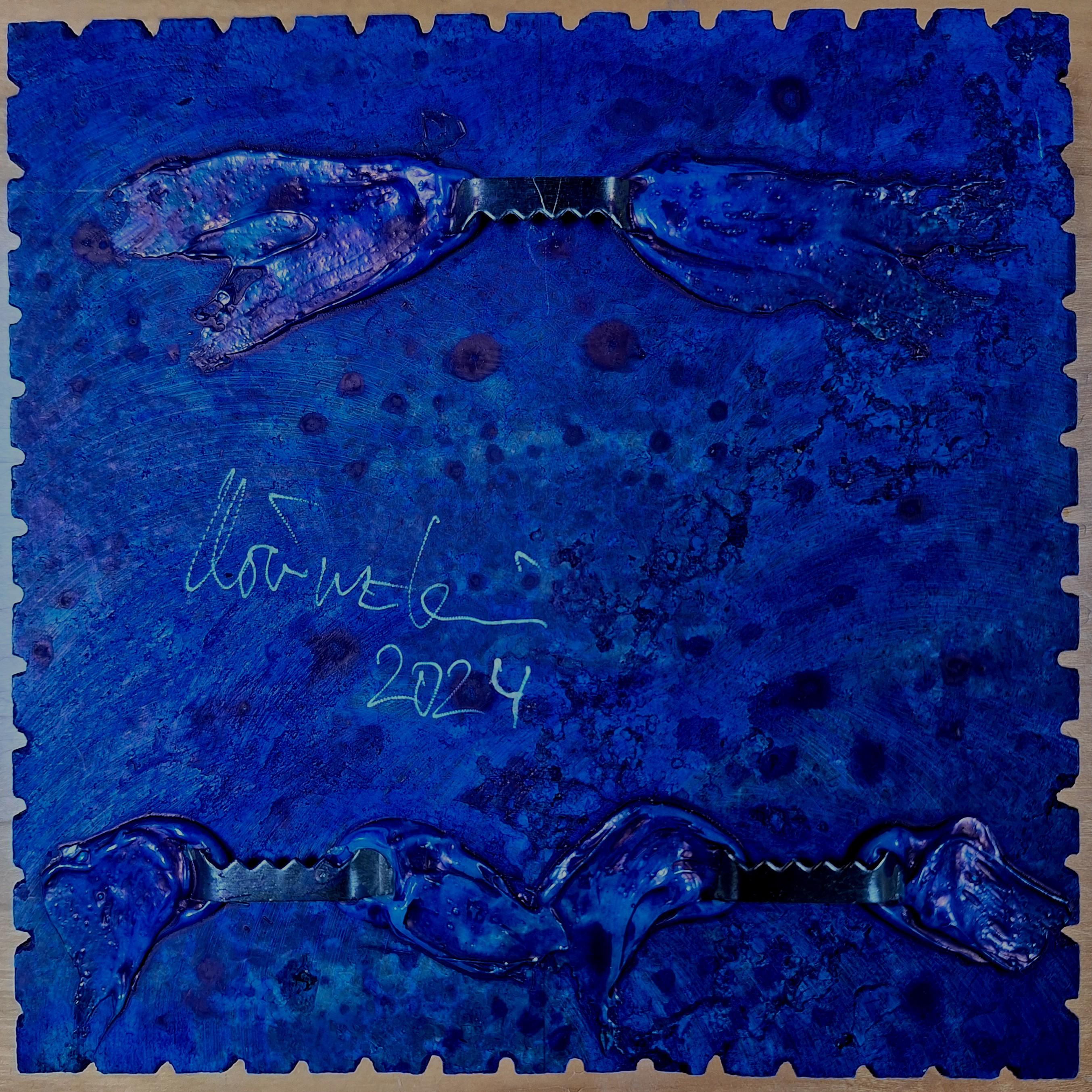 o.T. (BL15SQ) pequeña escultura mural contemporánea moderna en relieve azul en venta 4
