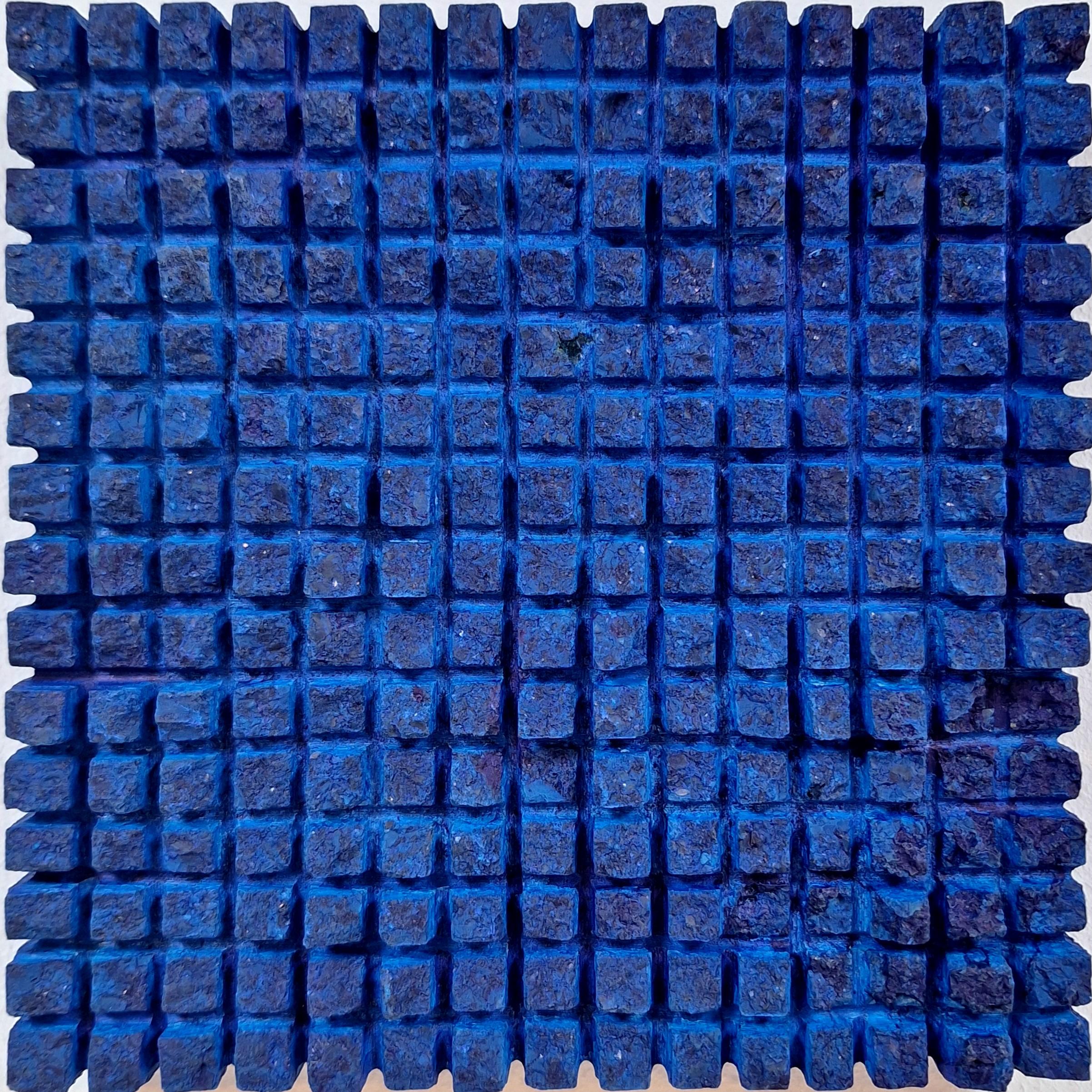 o.T. (BL15SQ) small blue contemporary modern wall sculpture painting relief