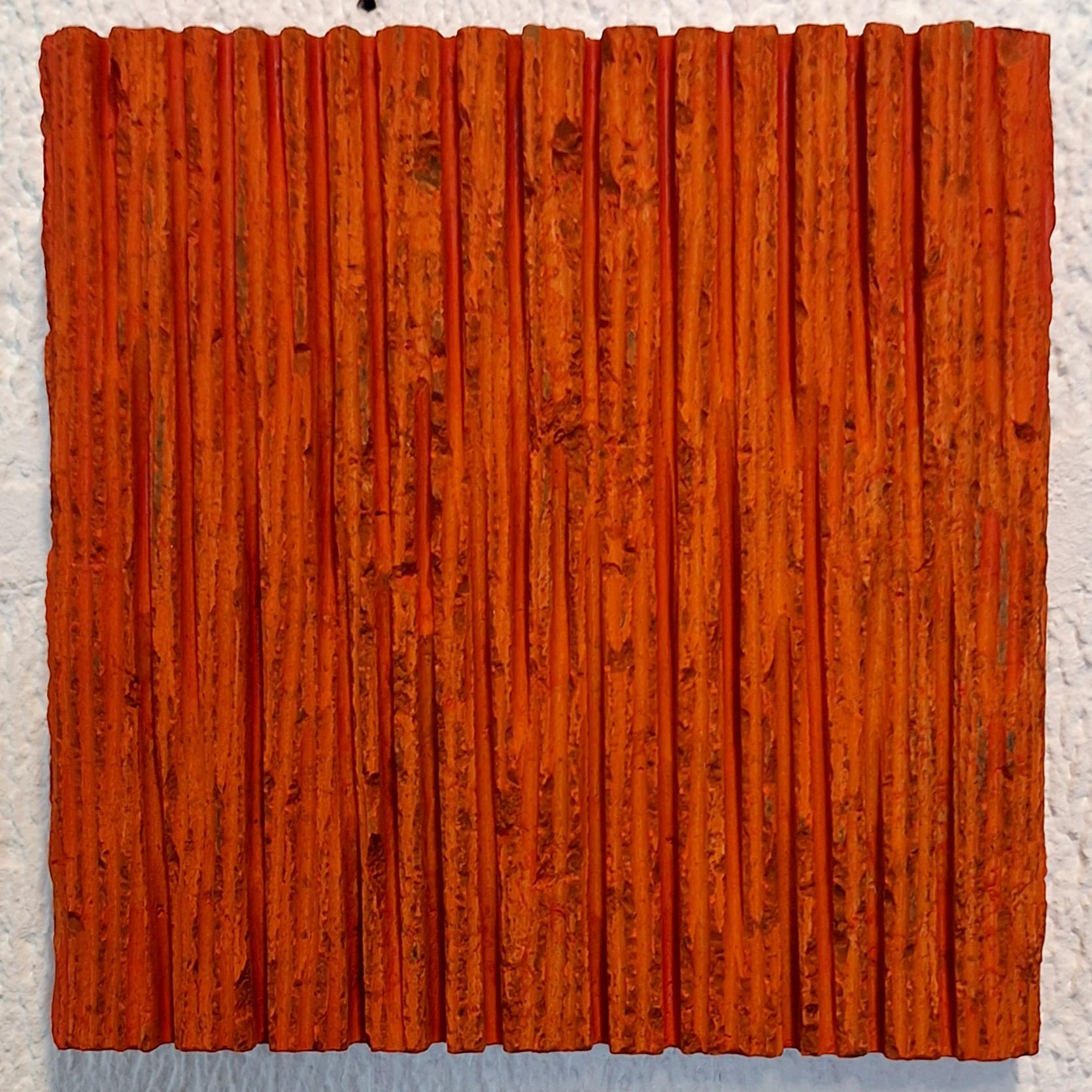 o.T. (OR15LV) small orange contemporary modern wall sculpture painting relief - Painting by Dieter Kränzlein