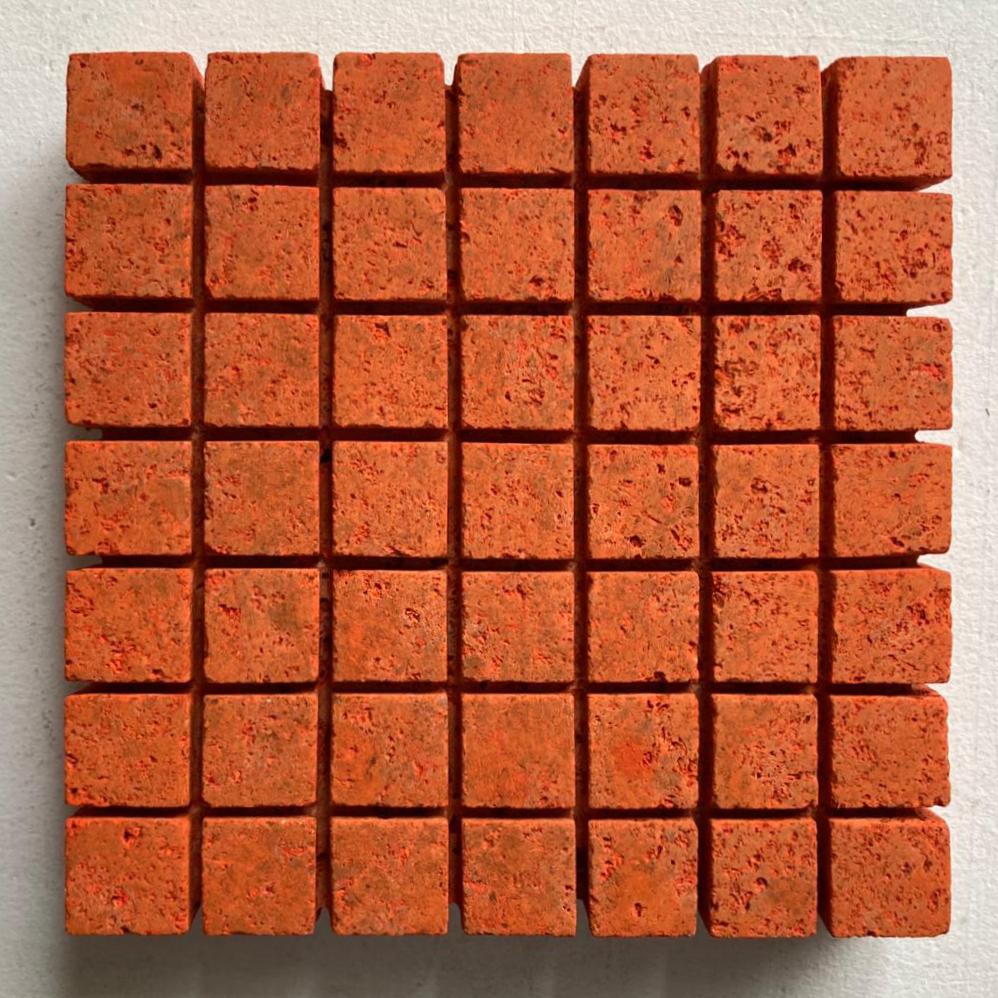 o.T. (Or15SqL) - orange contemporary modern wall sculpture painting relief