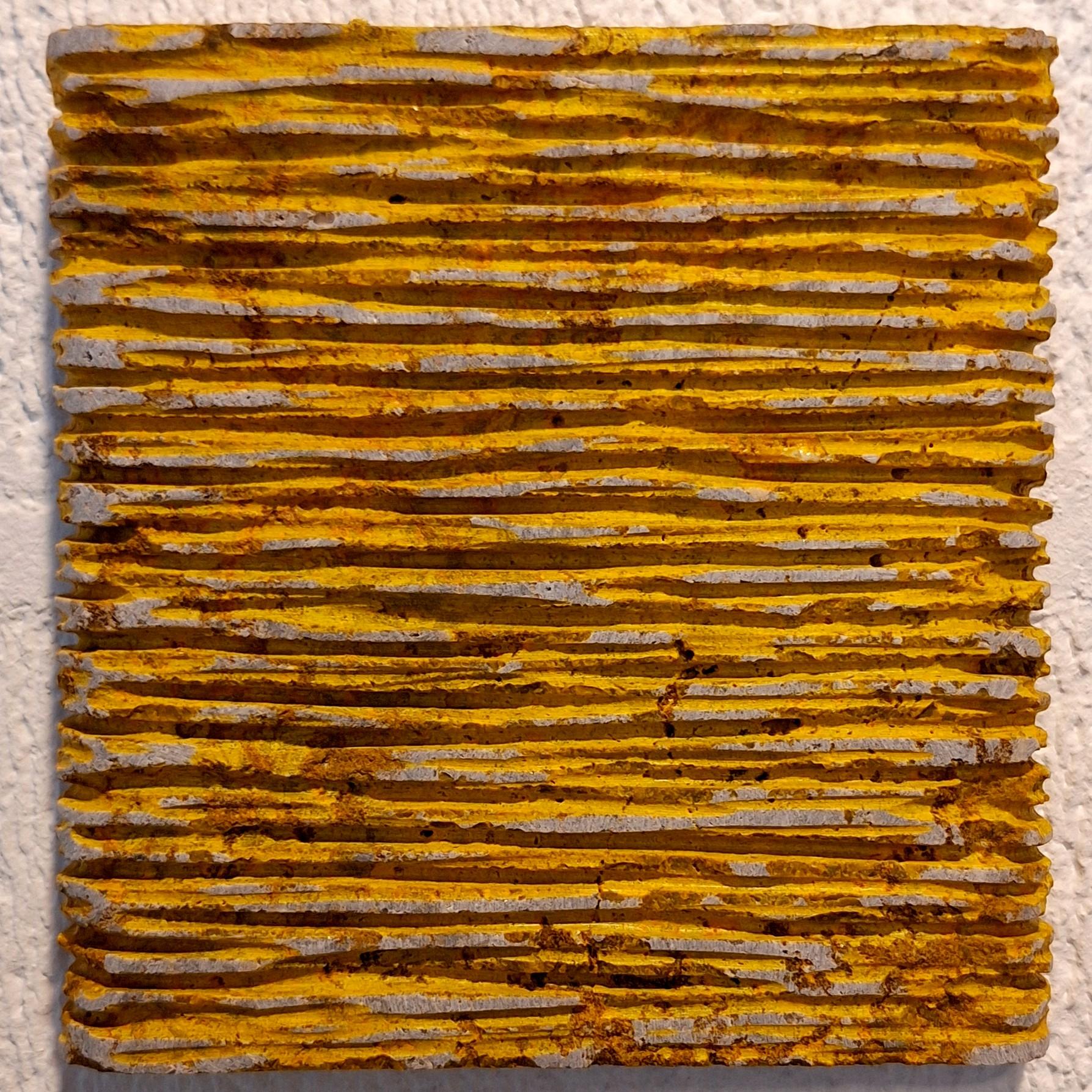 o.T. (YE15LH) small yellow contemporary modern wall sculpture painting relief - Painting by Dieter Kränzlein