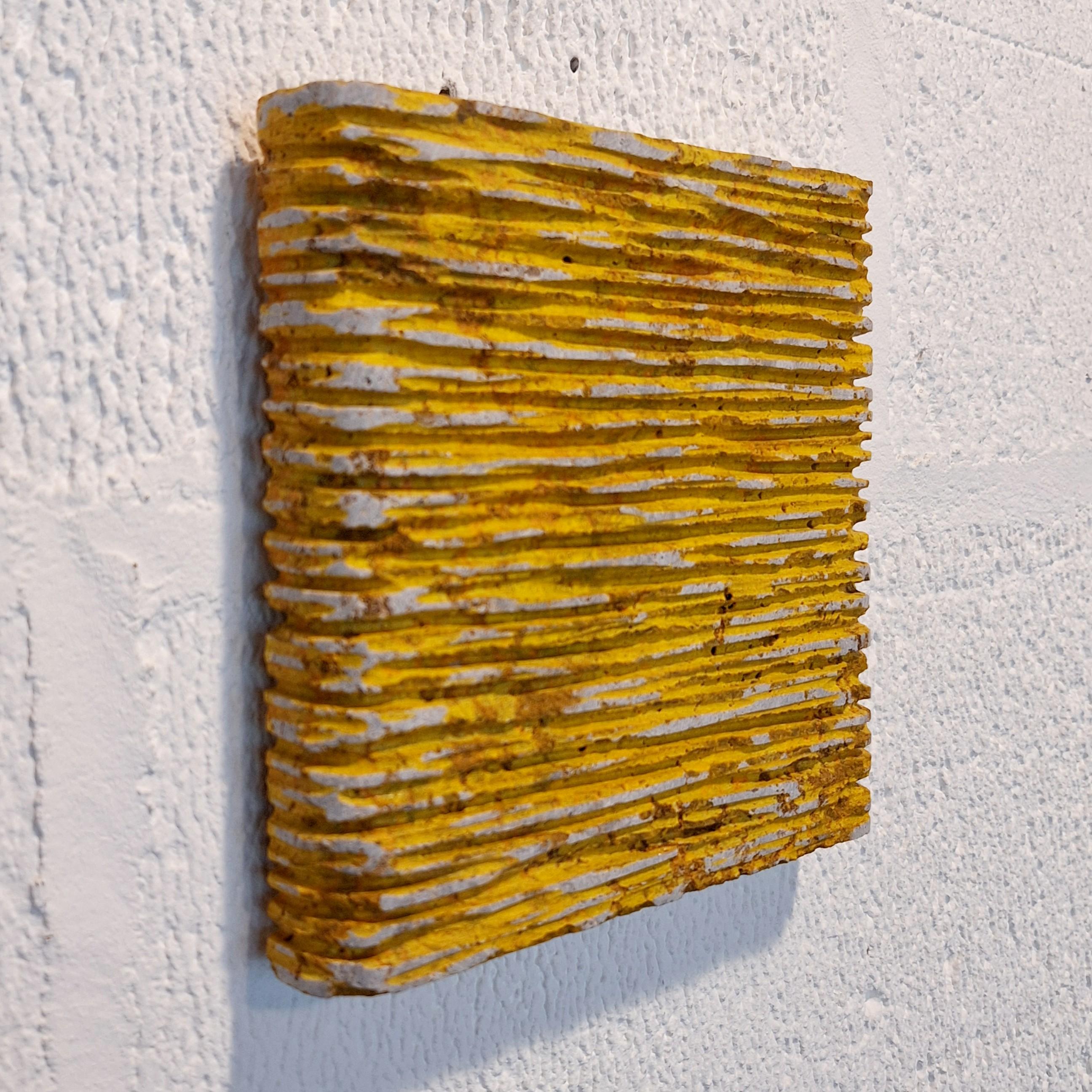 o.T. (YE15LH) small yellow contemporary modern wall sculpture painting relief - Yellow Abstract Painting by Dieter Kränzlein