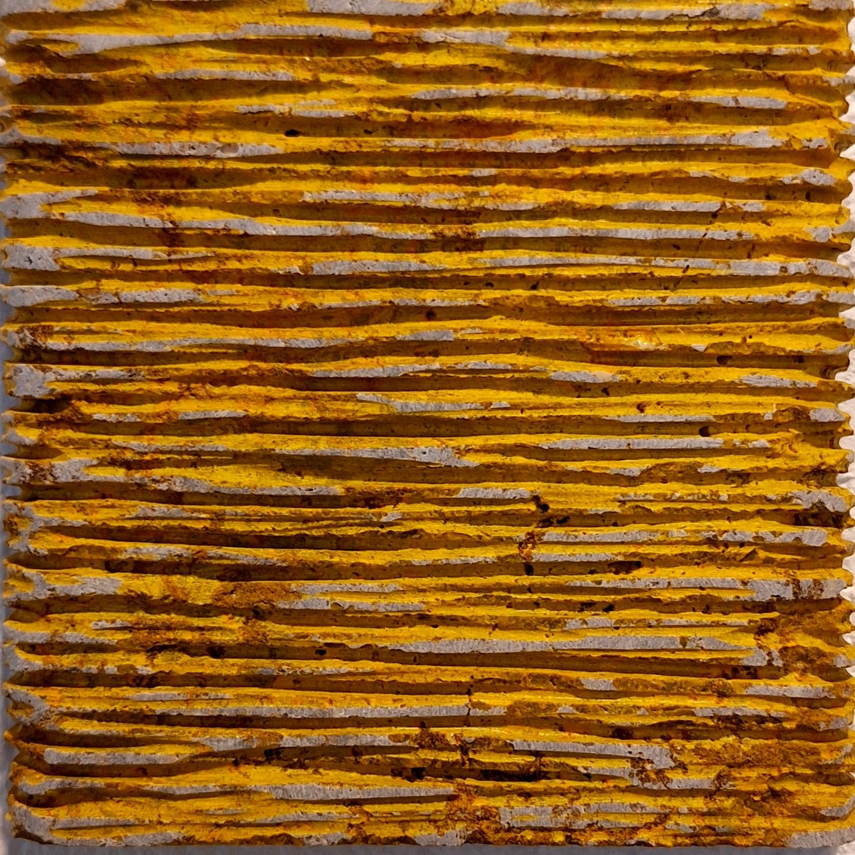 Dieter Kränzlein Abstract Painting - o.T. (YE15LH) small yellow contemporary modern wall sculpture painting relief