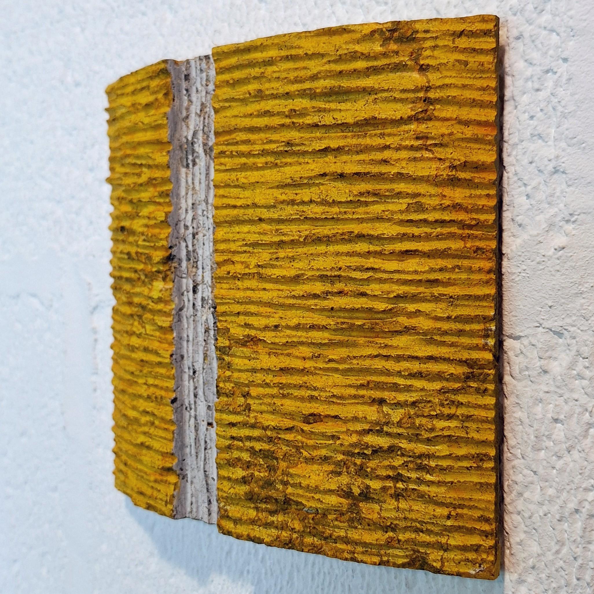 o.T. (YEN15LHV) small yellow contemporary modern wall sculpture painting relief - Yellow Abstract Painting by Dieter Kränzlein