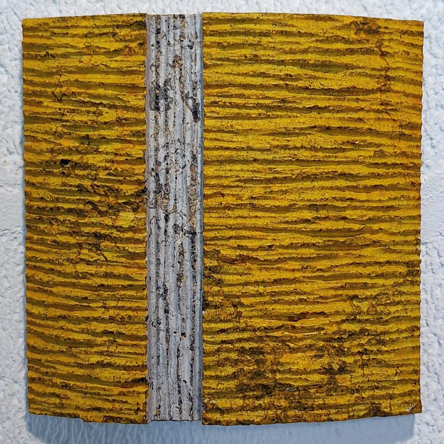 Dieter Kränzlein Abstract Painting - o.T. (YEN15LHV) small yellow contemporary modern wall sculpture painting relief