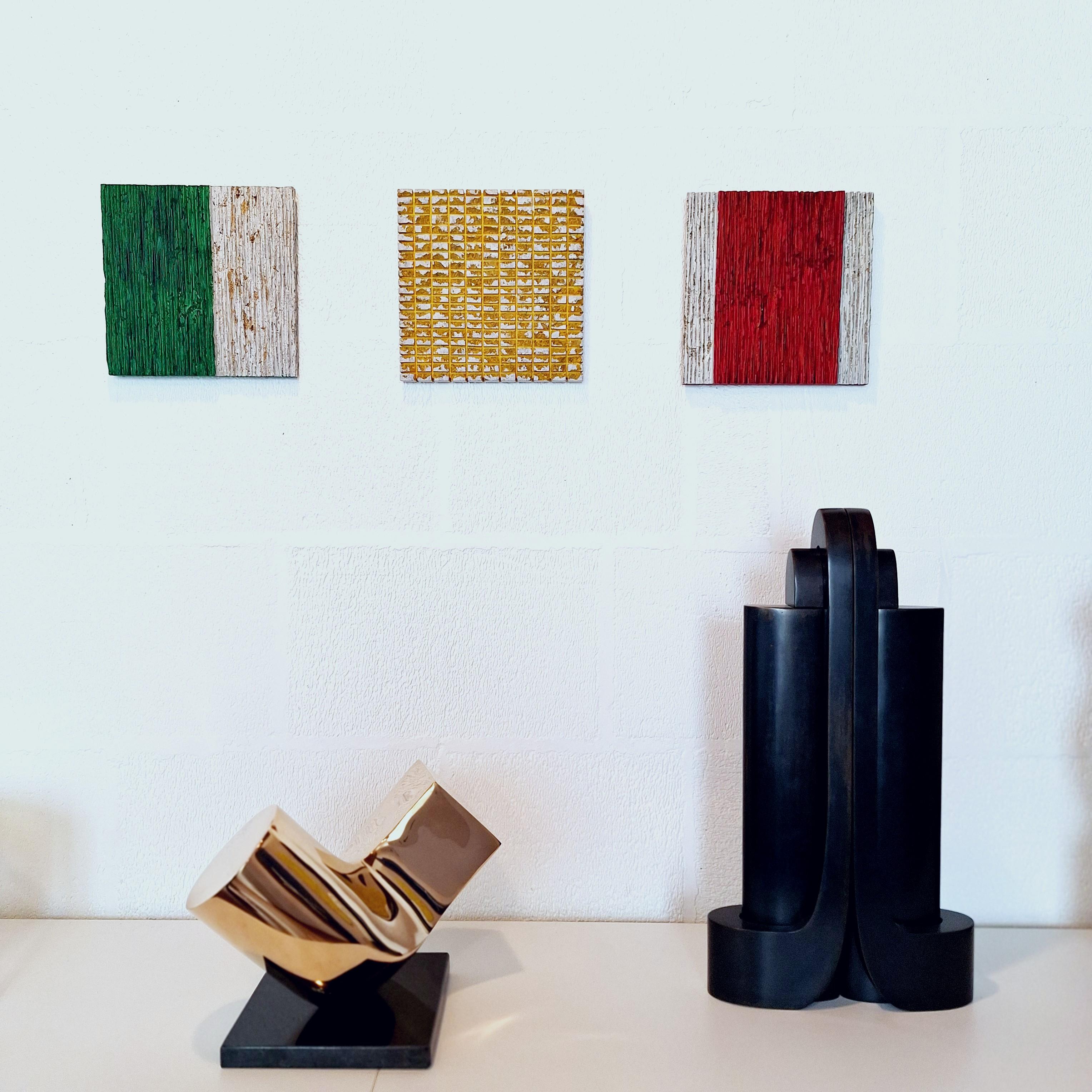 Trittico o.T. - verde giallo rosso contemporaneo moderno scultura da parete pittura - Painting di Dieter Kränzlein