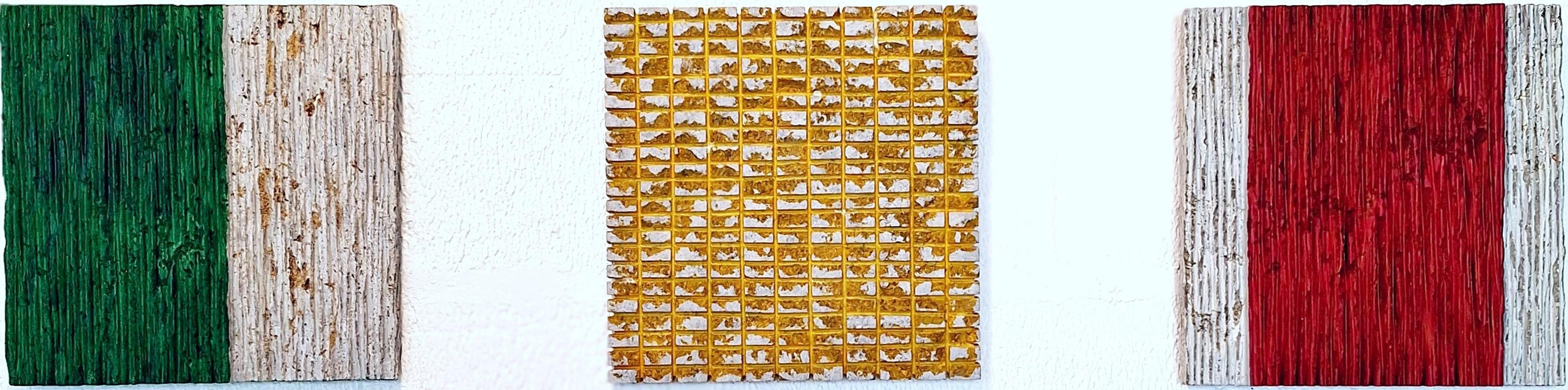 Trittico o.T. - verde giallo rosso contemporaneo moderno scultura da parete pittura - Painting Contemporaneo di Dieter Kränzlein