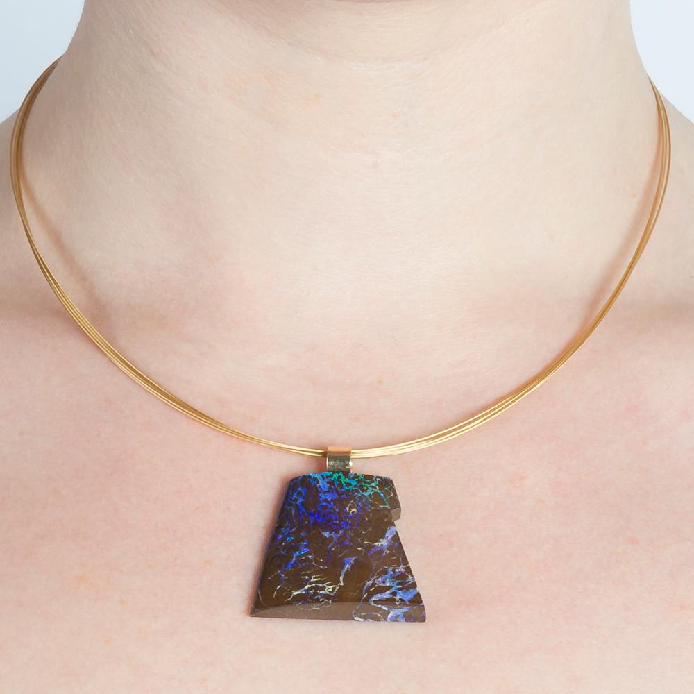 Contemporary Dieter Lorenz Boulder Opal Necklace in 14 Karat Gold