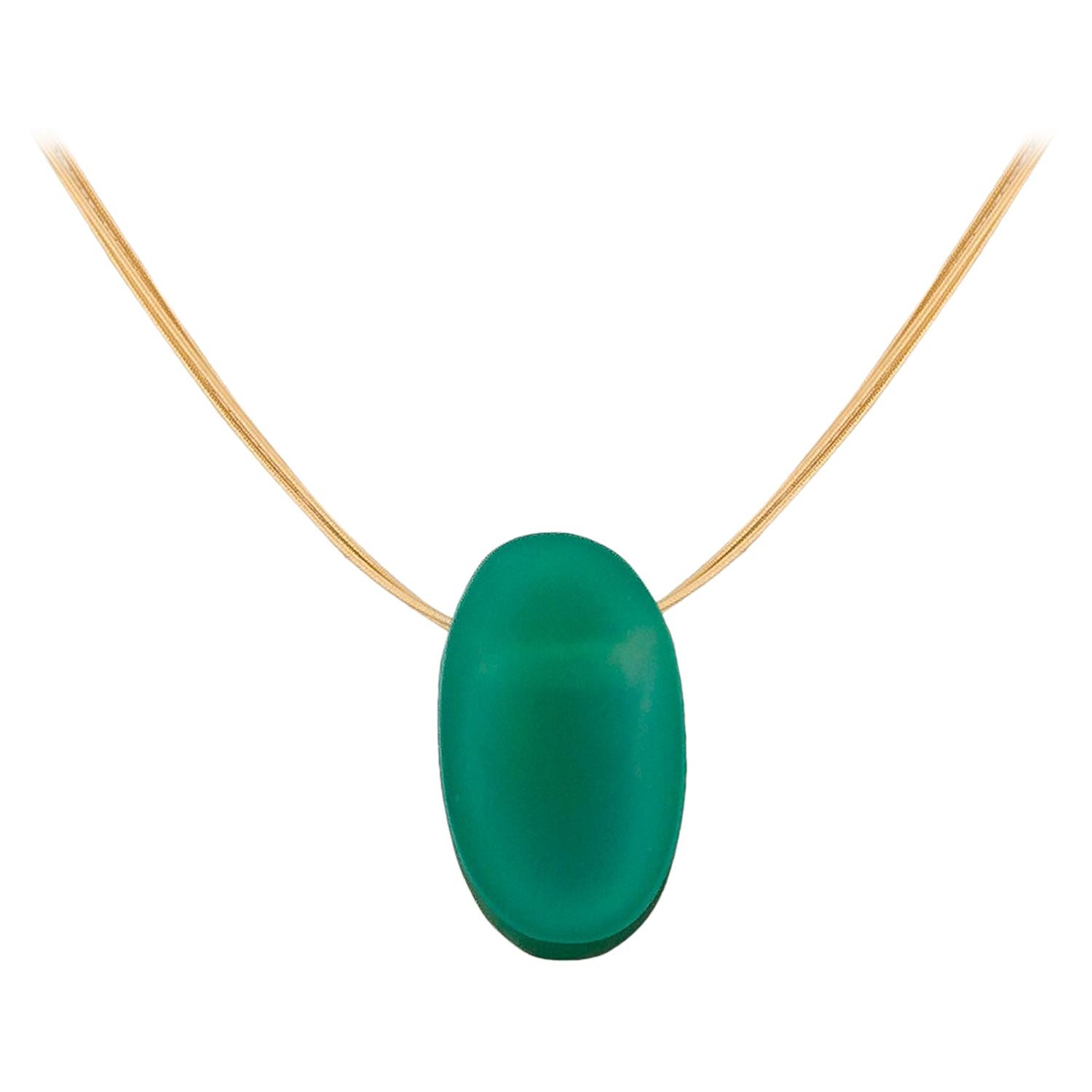 Dieter Lorenz Pendant, Green Agate on 18 Karat Yellow Gold Necklace For Sale