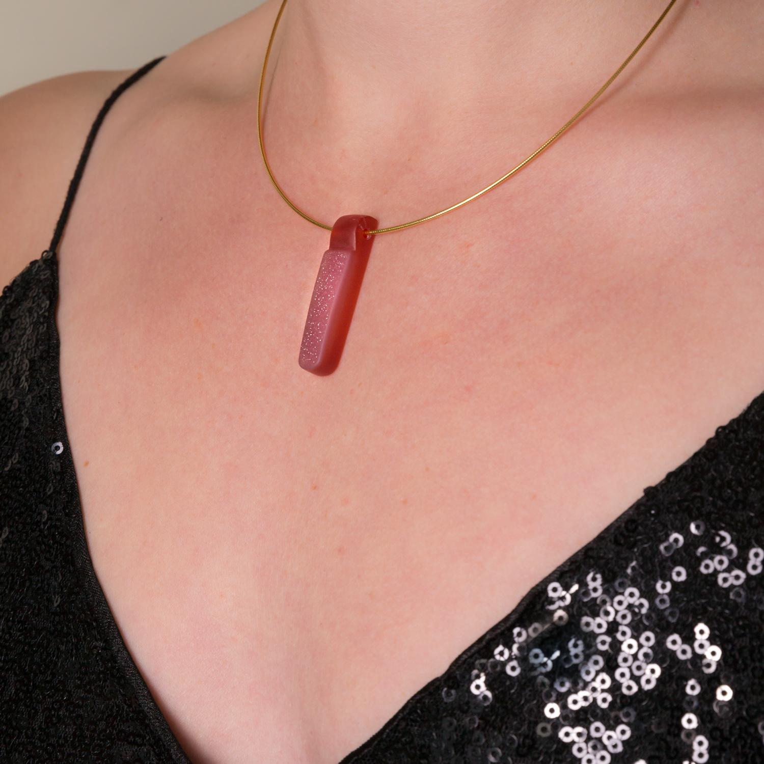 Contemporary Drusy Carnelian and 18 Karat Yellow Gold Necklace For Sale