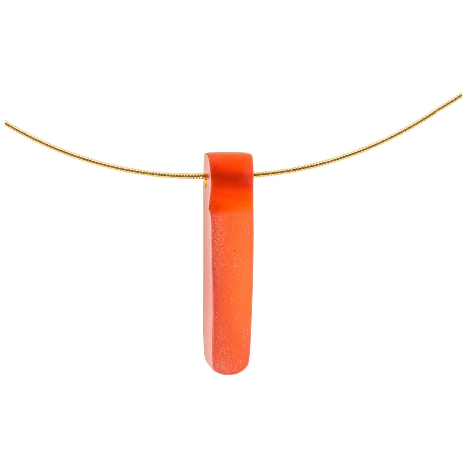 Drusy Carnelian and 18 Karat Yellow Gold Necklace For Sale