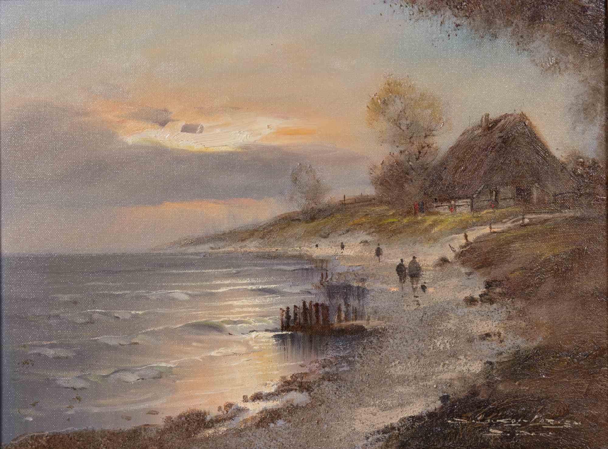 Dieter Lukas-Larsen Landscape Painting - Evening Atmosphere - Painting by D. Lukas-Larsen - Late 20th Century