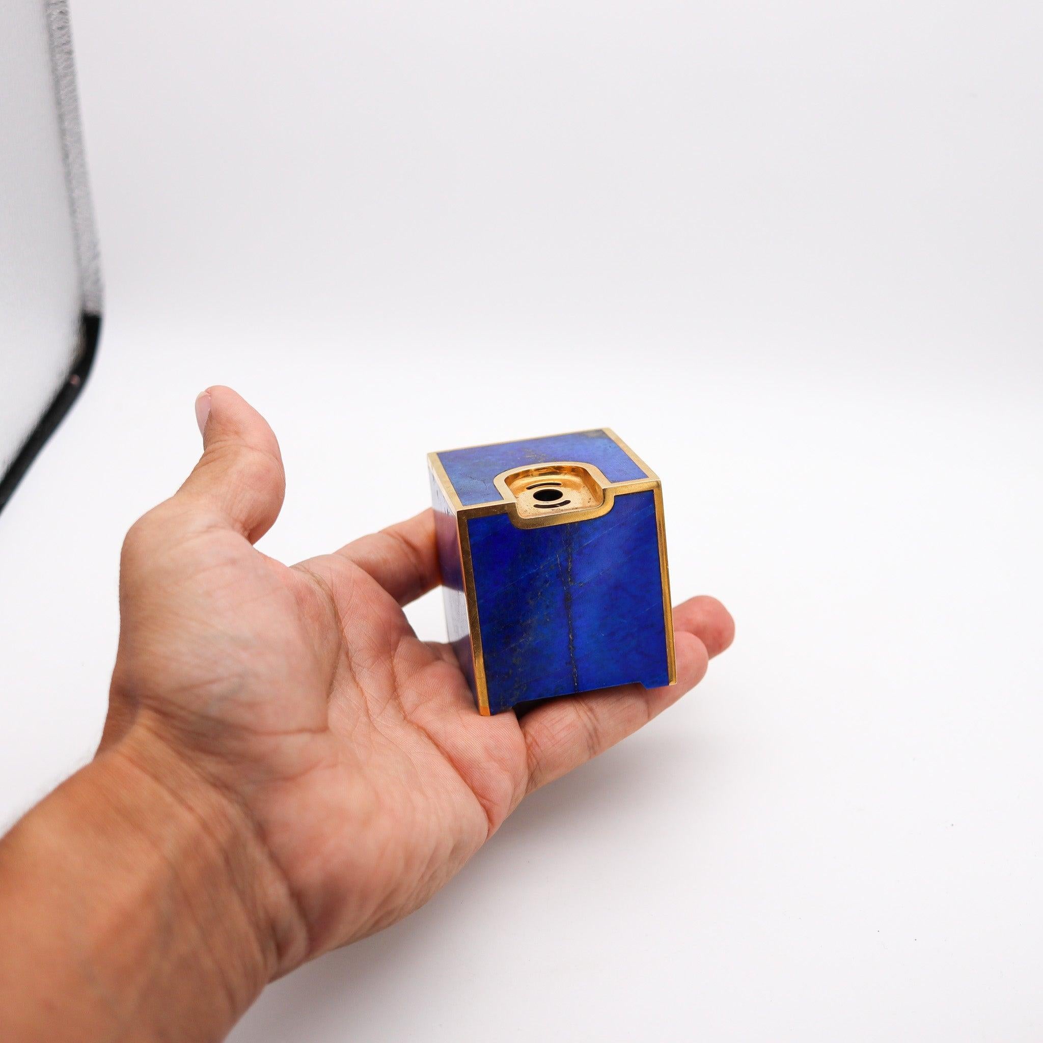 Hand-Crafted DIETER RAMS 1973 Braum Cubism Desk Lighter In 18Kt Yellow Gold And Lapis For Sale