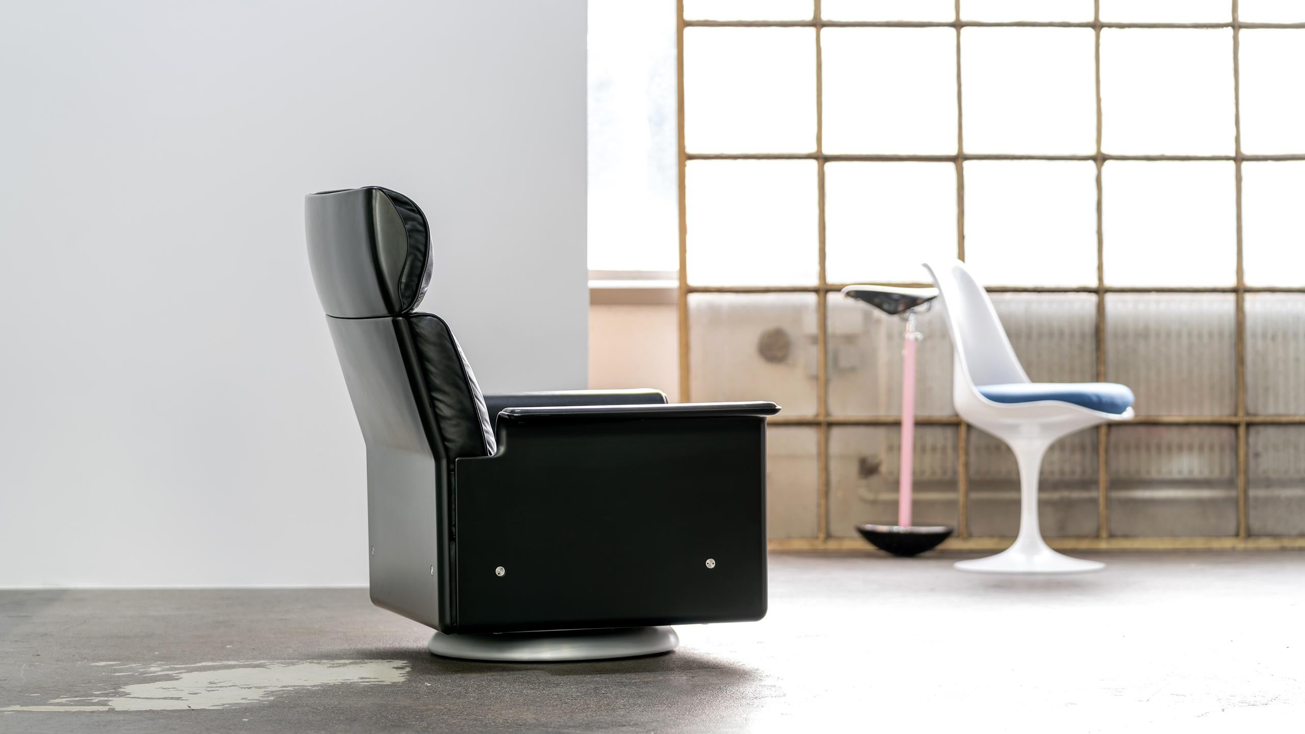 Dieter Rams 620 Lounge Chair Swivel Base by Vitsœ schwarz Leder 1962 Mid Century im Angebot 3