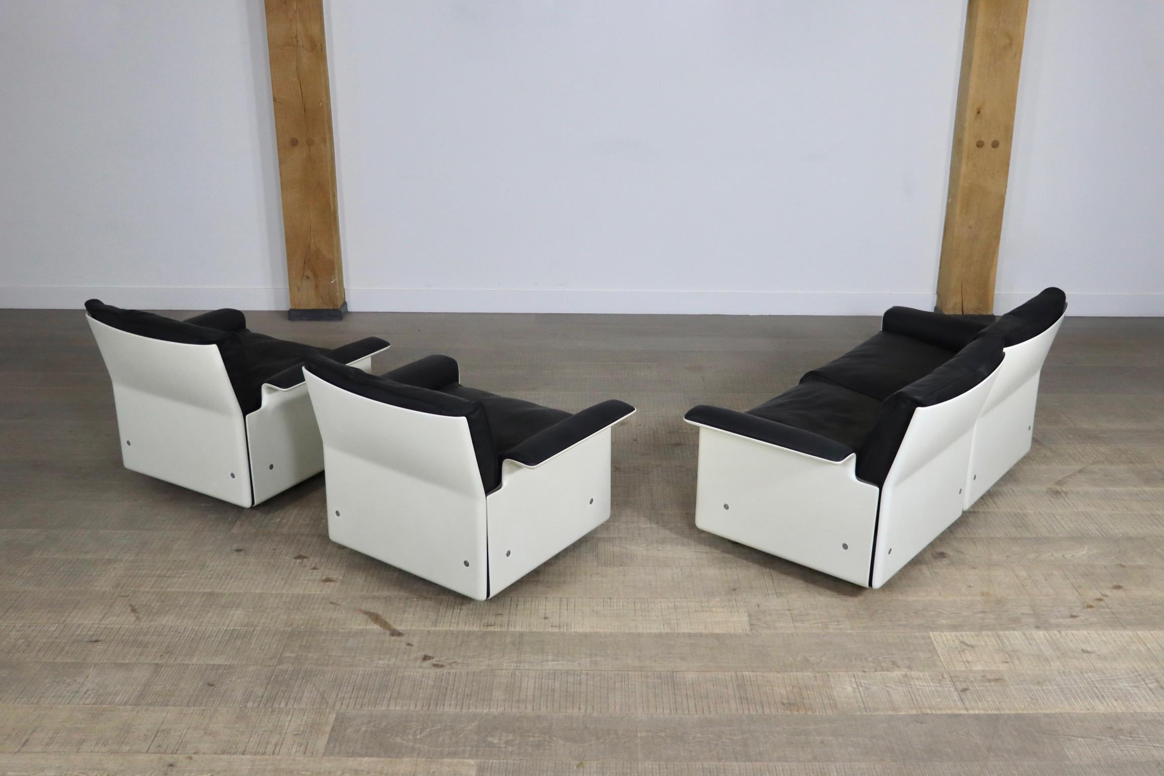 Dieter Rams 620 Sofa and Lounge Chairs in Black Leather for Vitsoe, 1980s 6