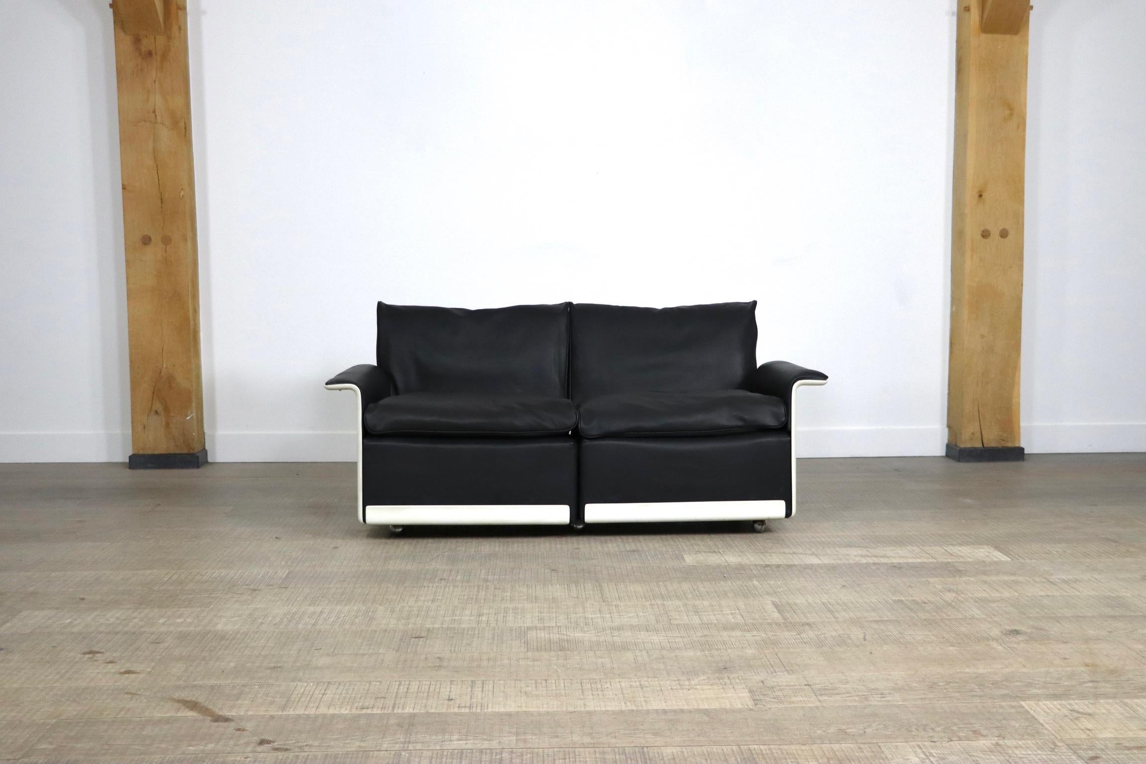 Dieter Rams 620 Sofa and Lounge Chairs in Black Leather for Vitsoe, 1980s 8