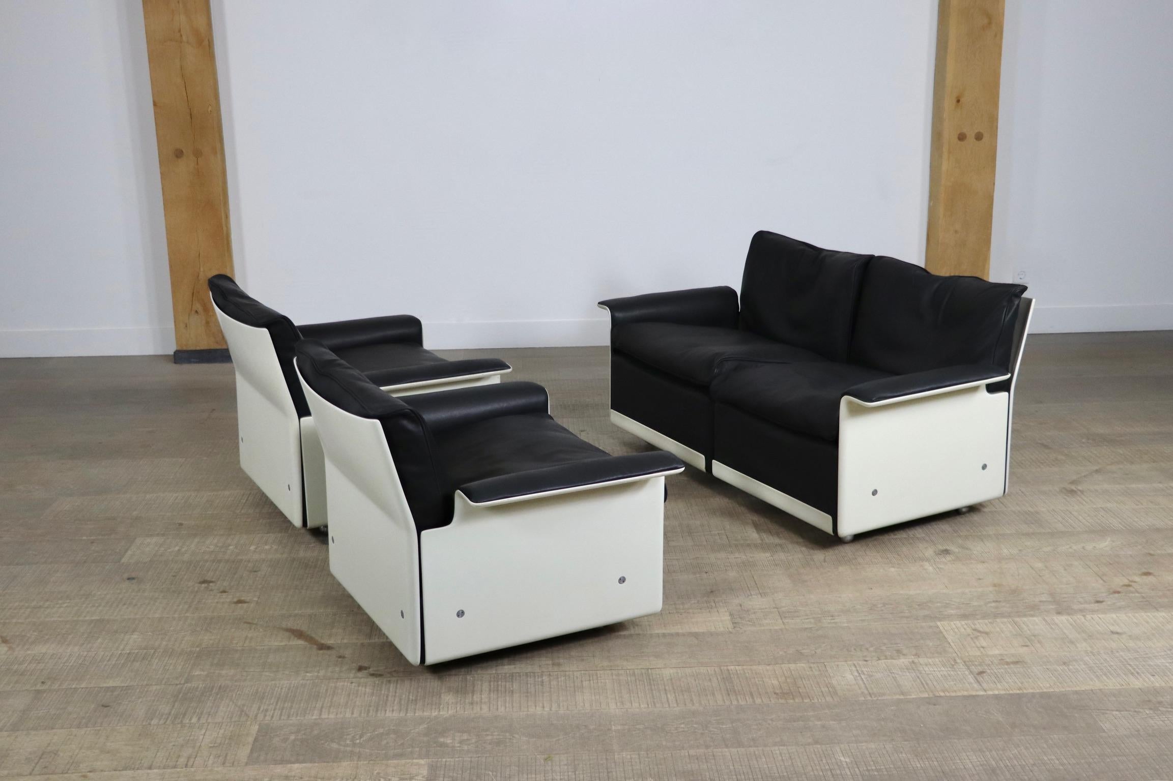 Dieter Rams 620 Sofa and Lounge Chairs in Black Leather for Vitsoe, 1980s 11