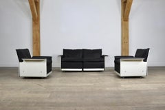 Dieter Rams 620 Sofa and Lounge Chairs in Black Leather for Vitsoe, 1980s