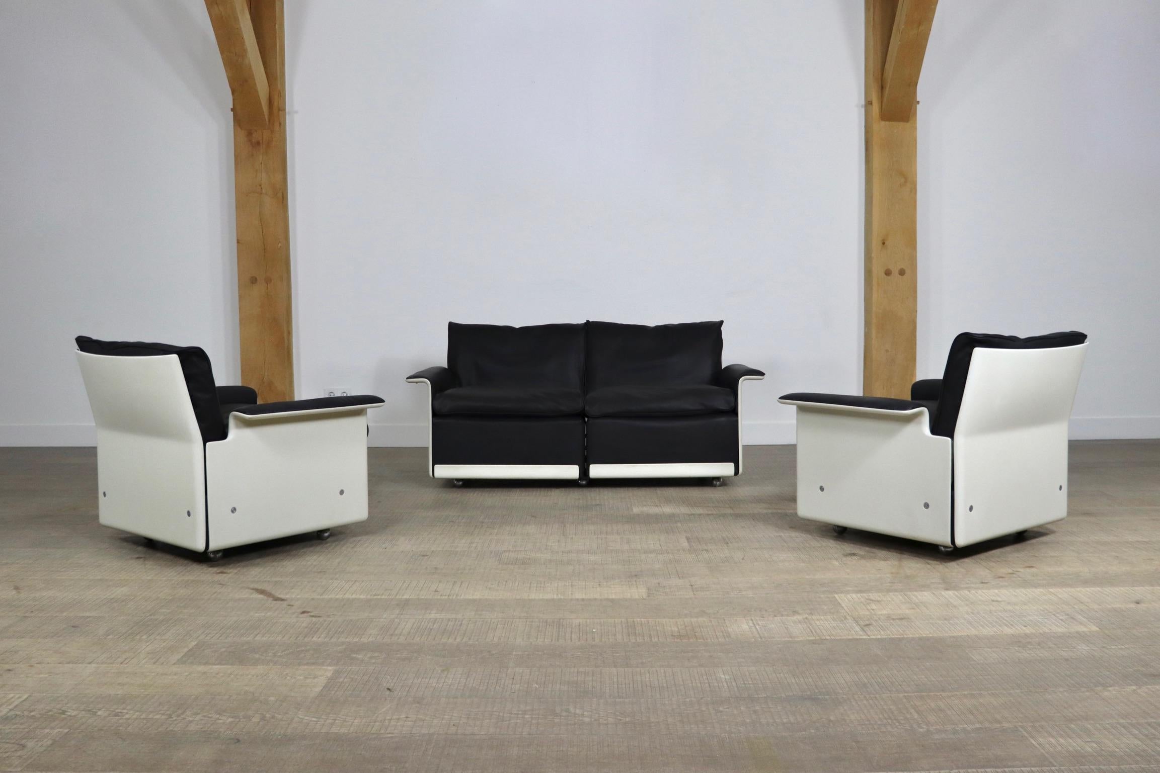 Dieter Rams 620 Sofa and Lounge Chairs in Black Leather for Vitsoe, 1980s 1