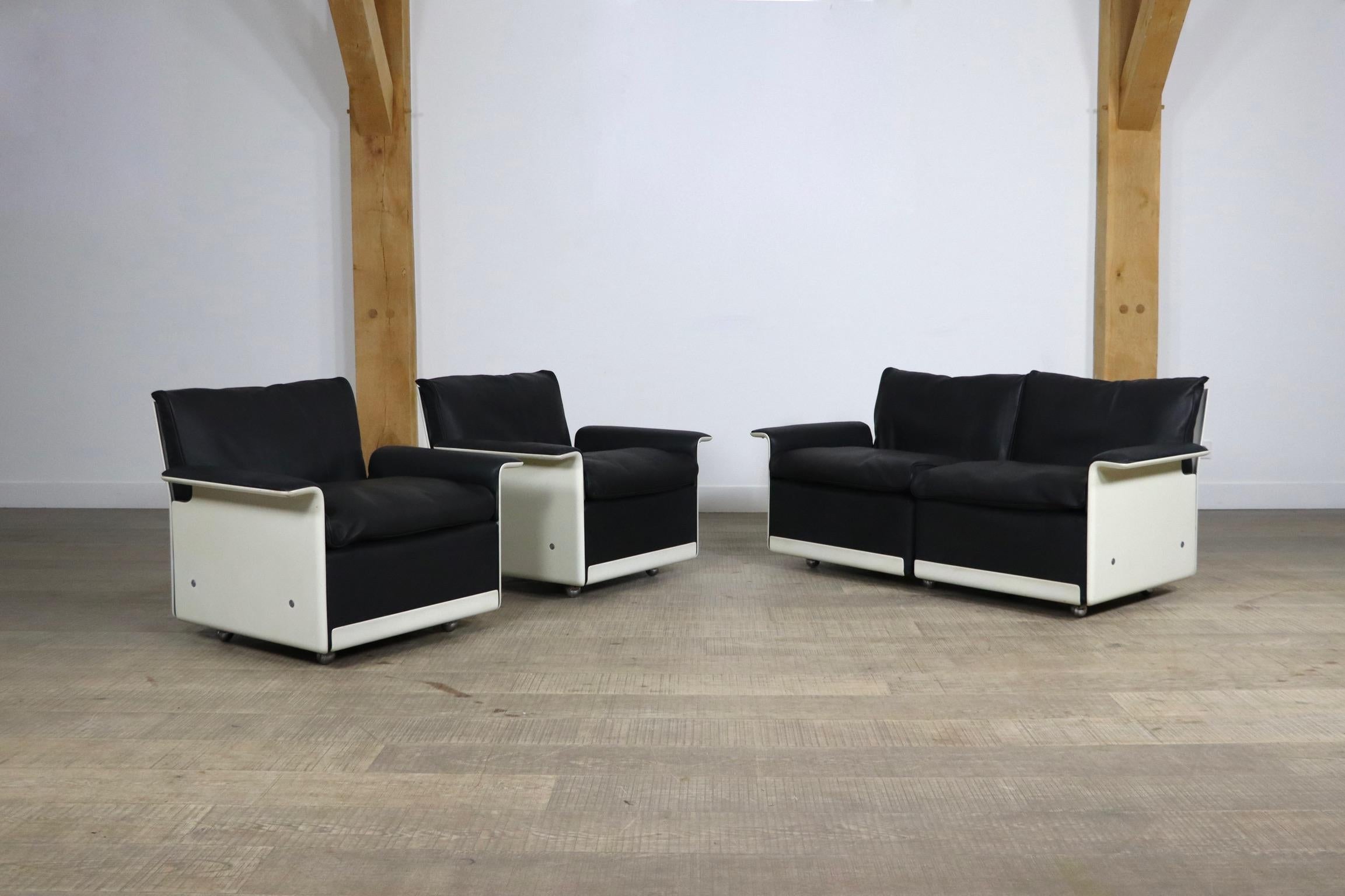 Dieter Rams 620 Sofa and Lounge Chairs in Black Leather for Vitsoe, 1980s 3
