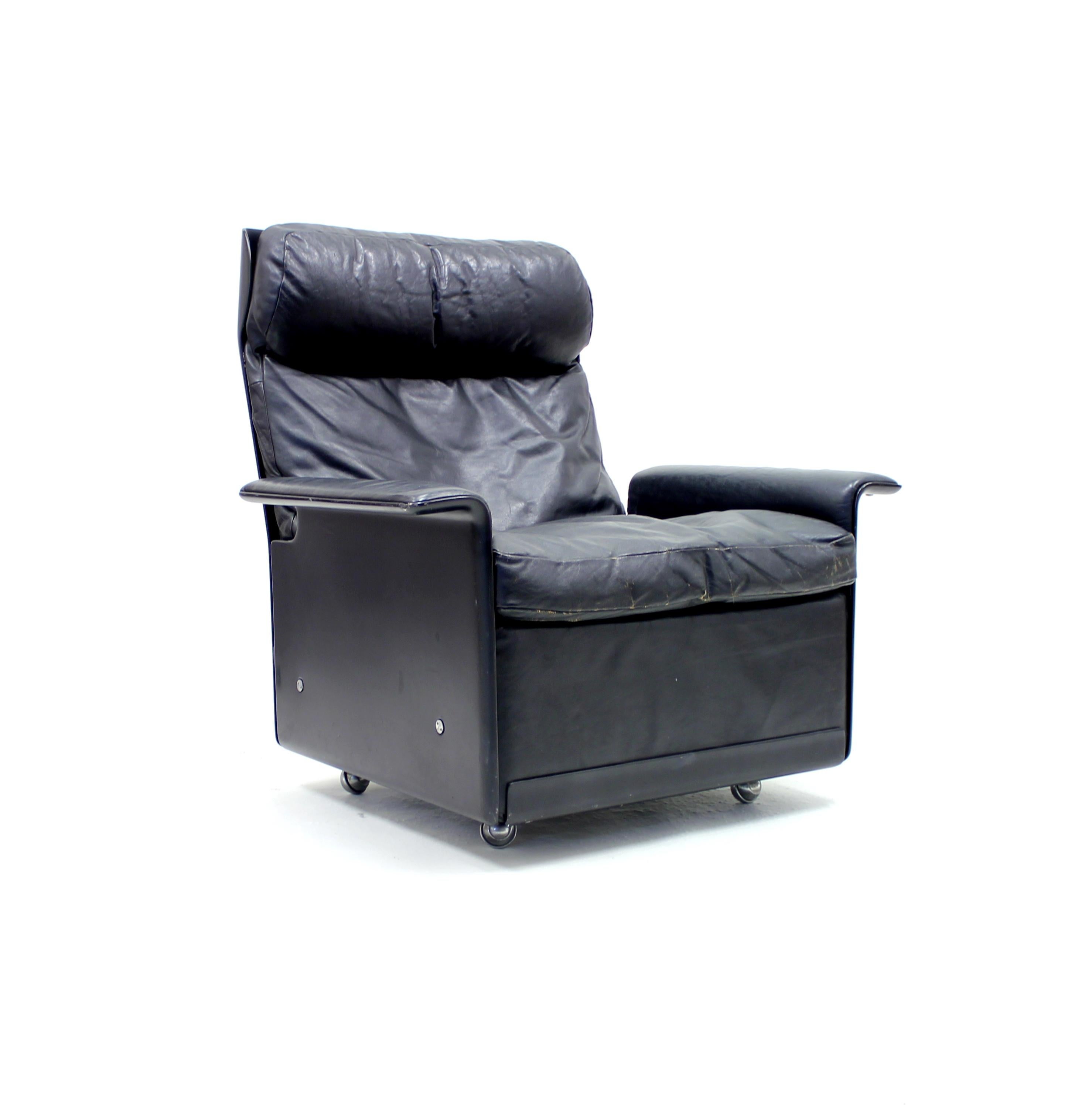 Mid-Century Modern Dieter Rams, Black Leather Lounge Chair Model 620, Vitsœ, 1970s
