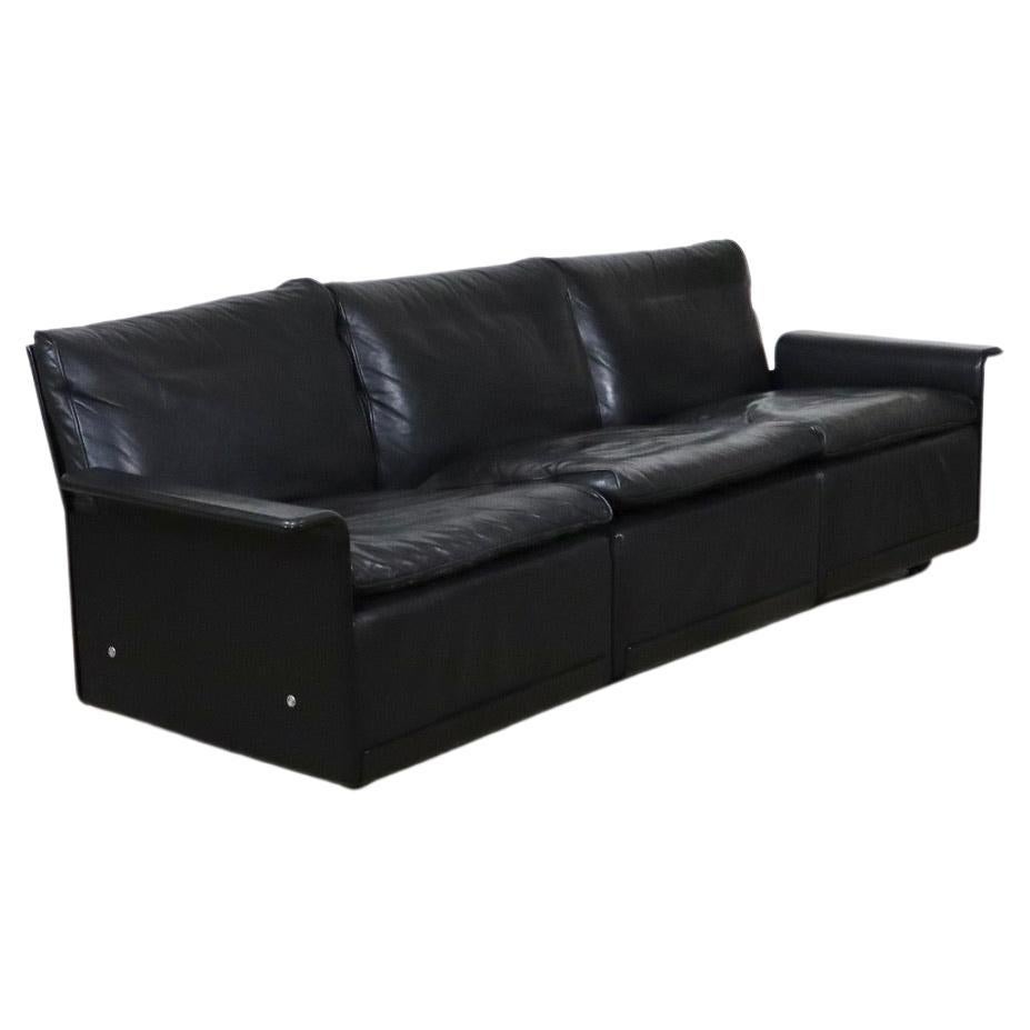 Dieter Rams Black Leather Model 620 3-Seater Sofa For Vitsoe 1980s