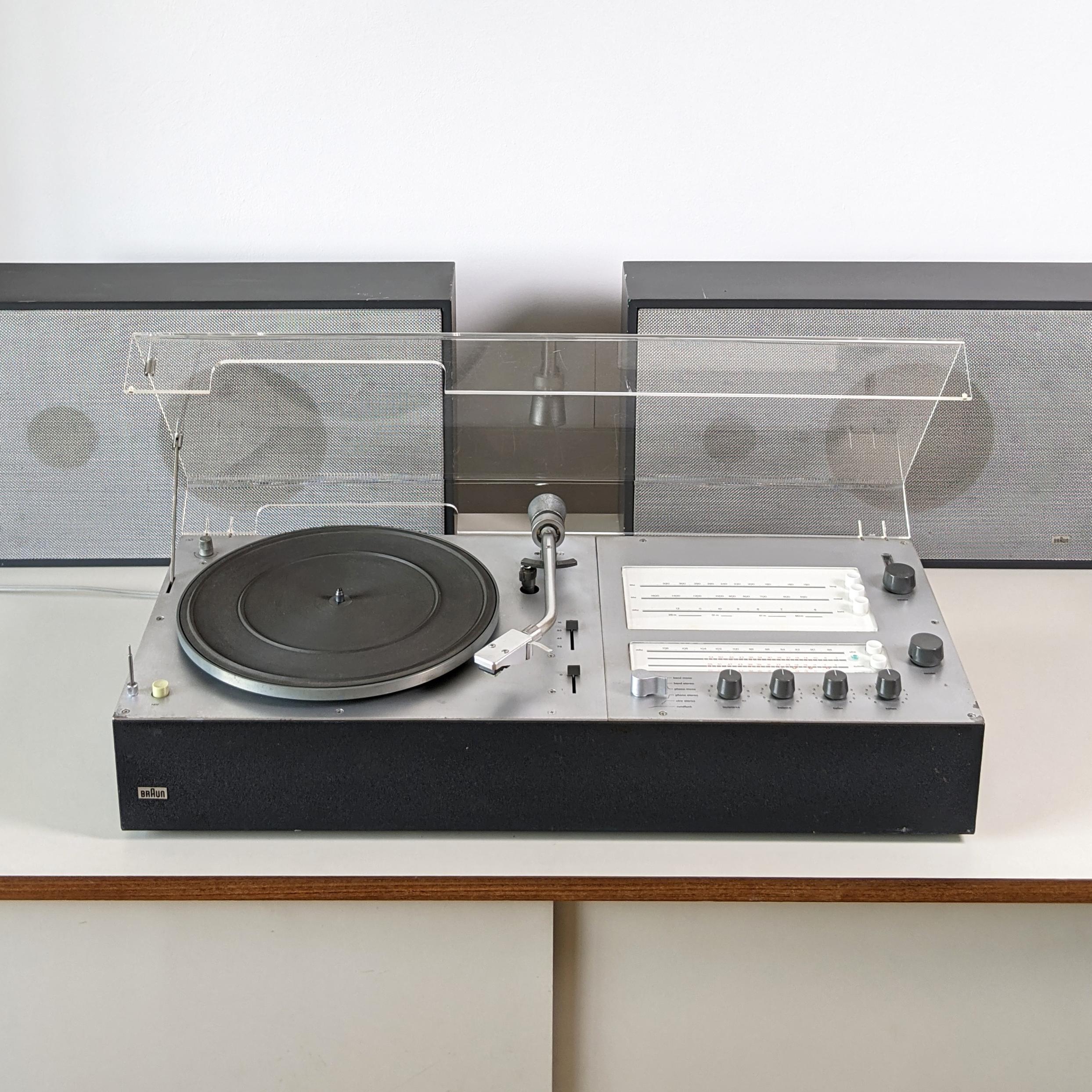 German Dieter Rams, Braun Audio 250 TC45/3 Hi-Fi Radiogram Record Player, L345 Speakers