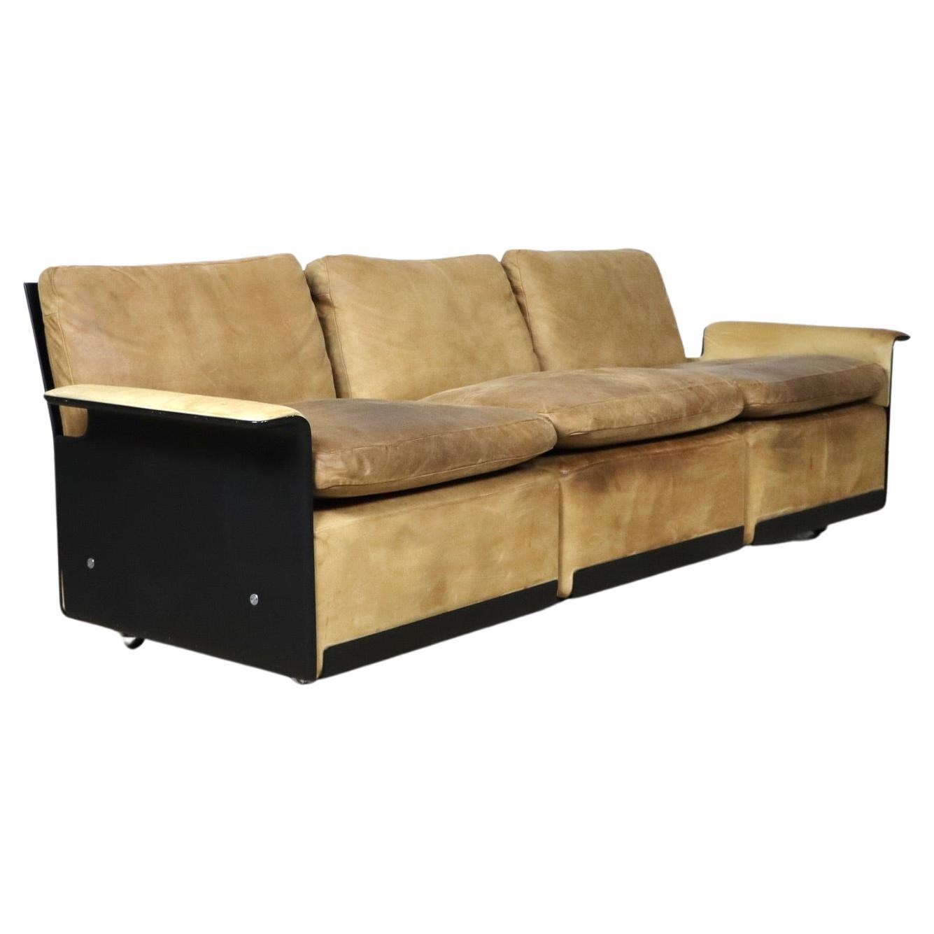 Dieter Rams Cognacfarbenes 3-Sitzer-Sofa aus Leder Modell 620 für Vitsoe, 1980er Jahre