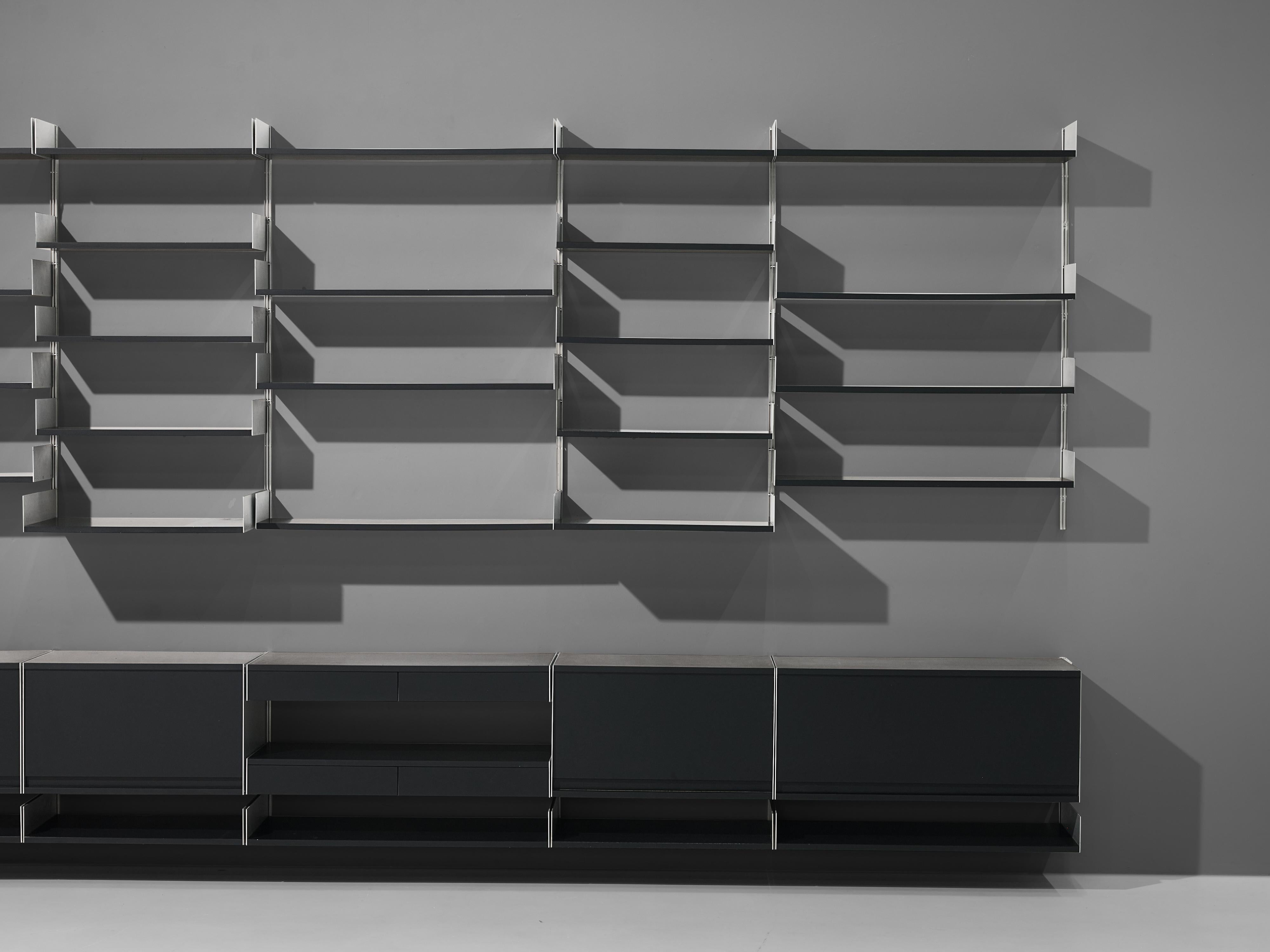 Mid-Century Modern Dieter Rams for Vitsoe Large Modular Wall Unit in Aluminum and Black Wood