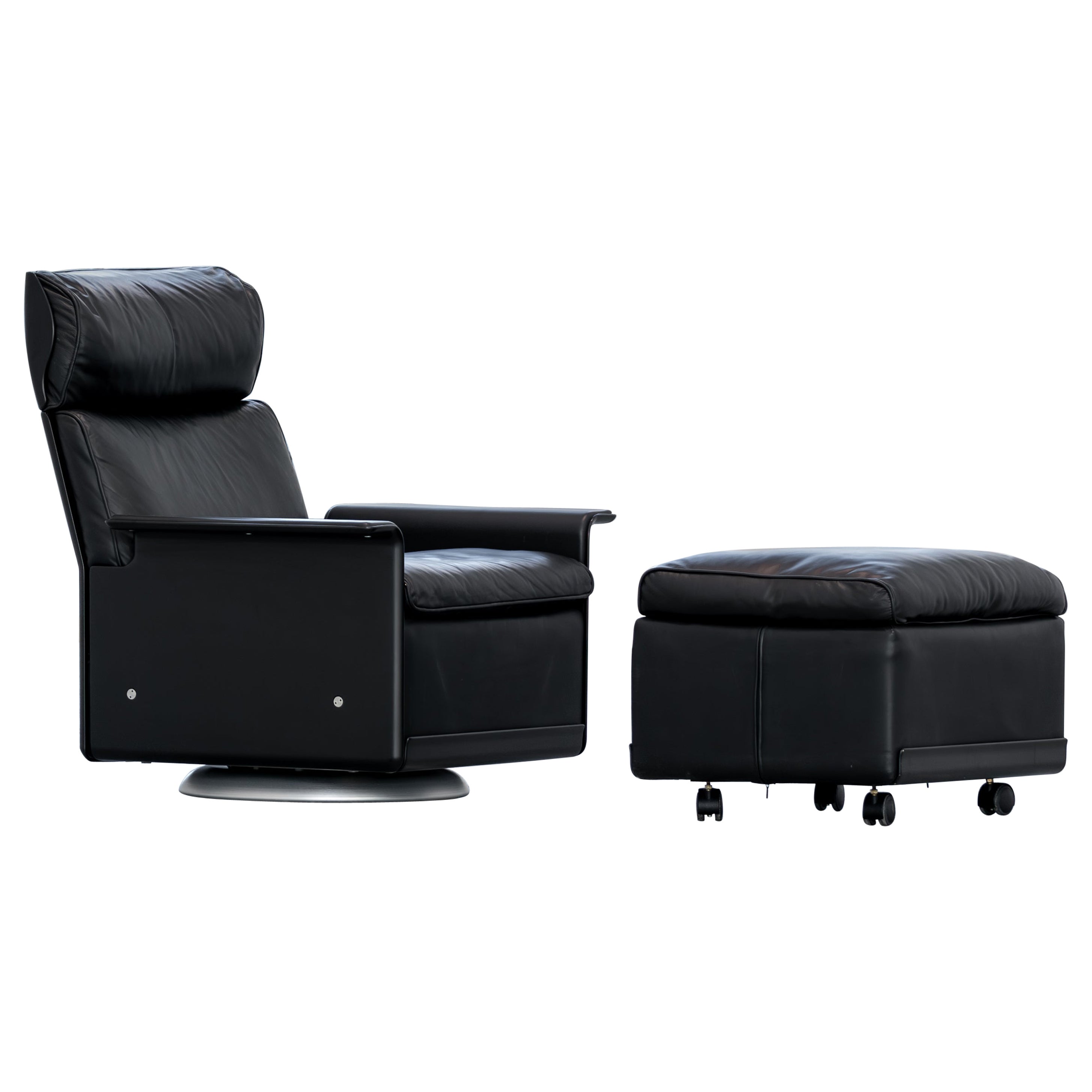 Dieter Rams Sillón + Otomana Base Giratoria de Vitsœ Piel 1962 Minimal