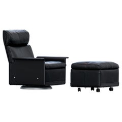 Dieter Rams Lounge Chair + Ottoman Swivel Base by Vitsœ Leather 1962 Minimal