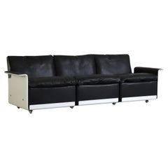 Dieter Rams Model 620 three Seater Sofa in black Leather For Vitsoe 1980s