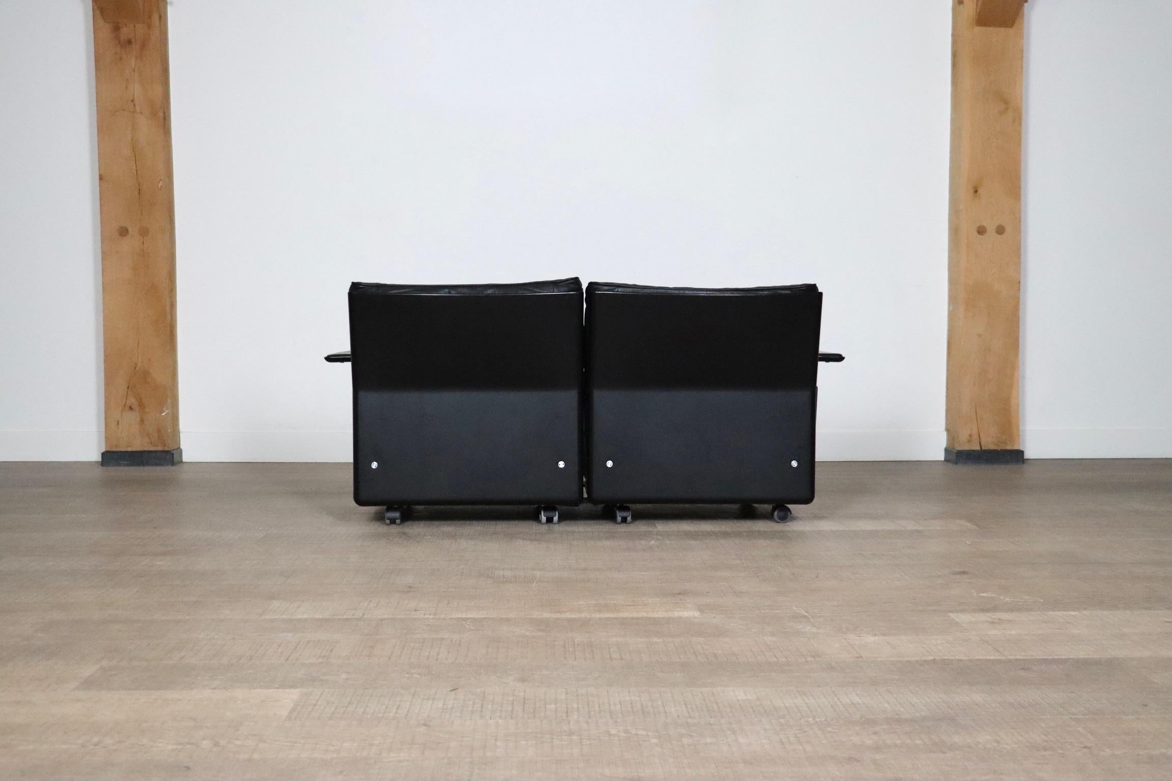 Dieter Rams Modell 620 Zweisitzer-Sofa aus schwarzem Leder für Vitsoe, 1980er Jahre 6