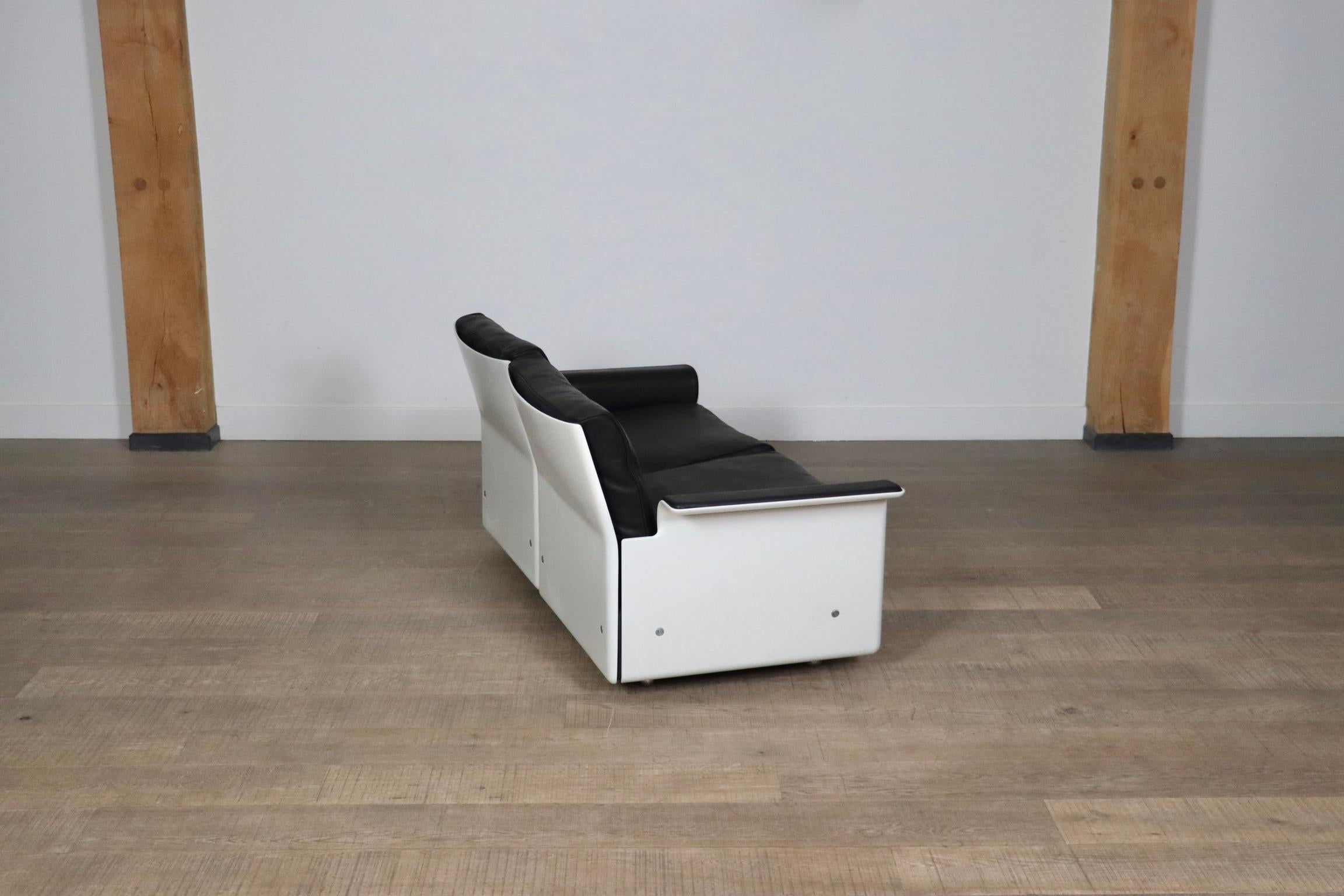 Dieter Rams Modell 620 Zweisitzer-Sofa aus schwarzem Leder für Vitsoe, 1980er Jahre 7