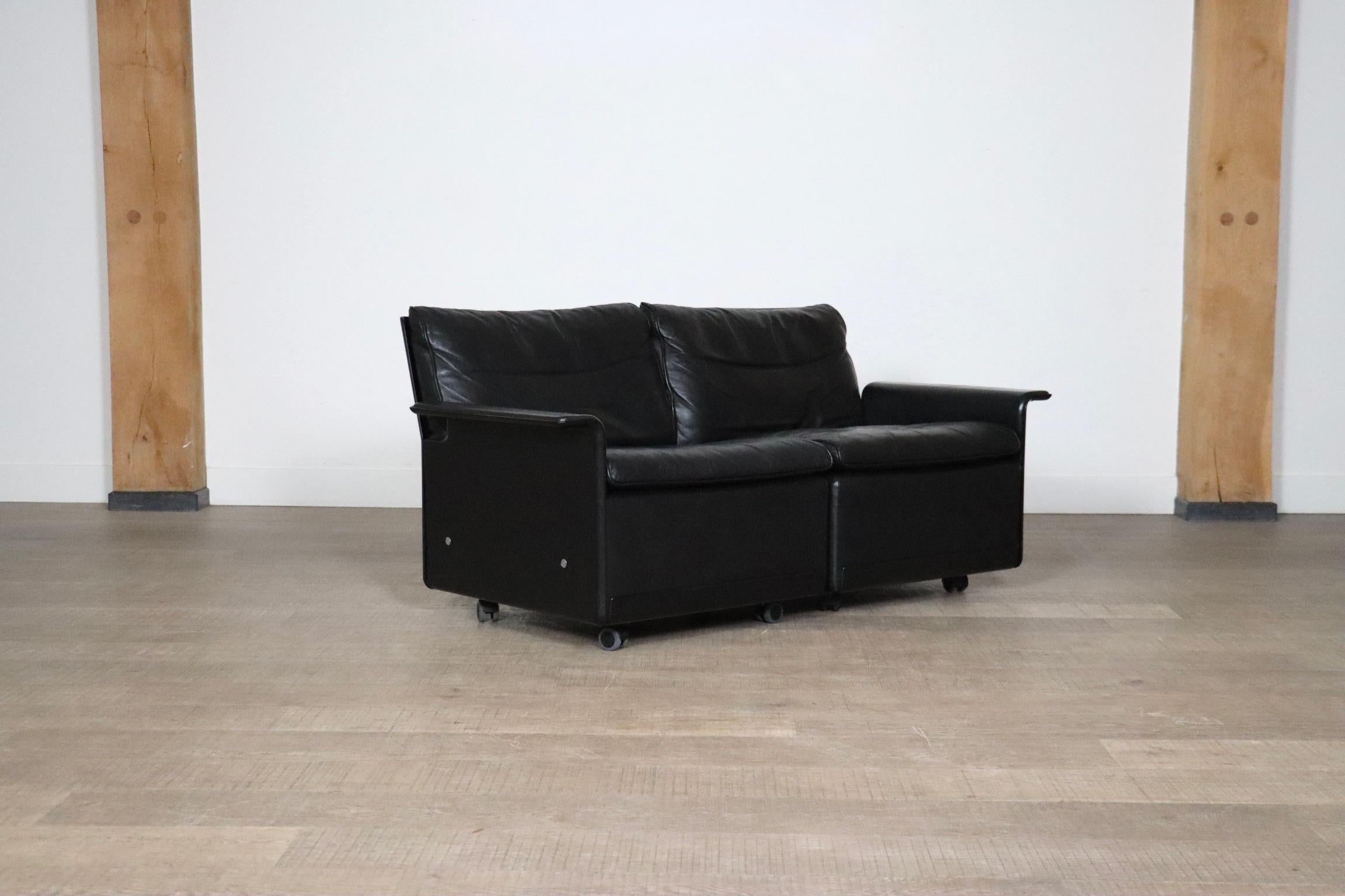 Dieter Rams Modell 620 Zweisitzer-Sofa aus schwarzem Leder für Vitsoe, 1980er Jahre 7