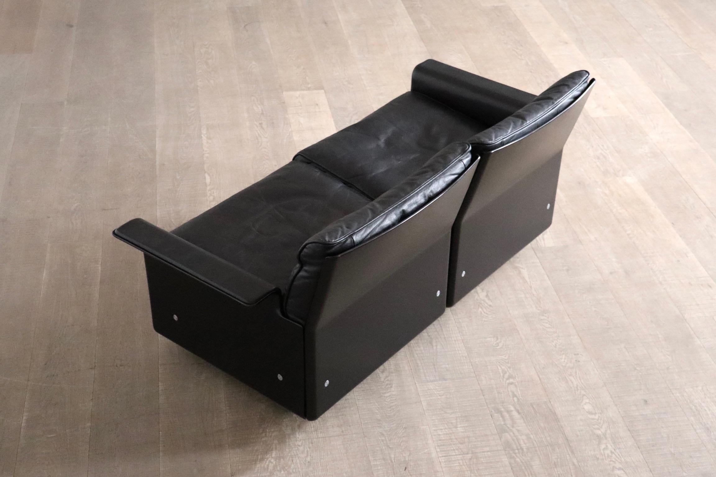 Dieter Rams Modell 620 Zweisitzer-Sofa aus schwarzem Leder für Vitsoe, 1980er Jahre 8