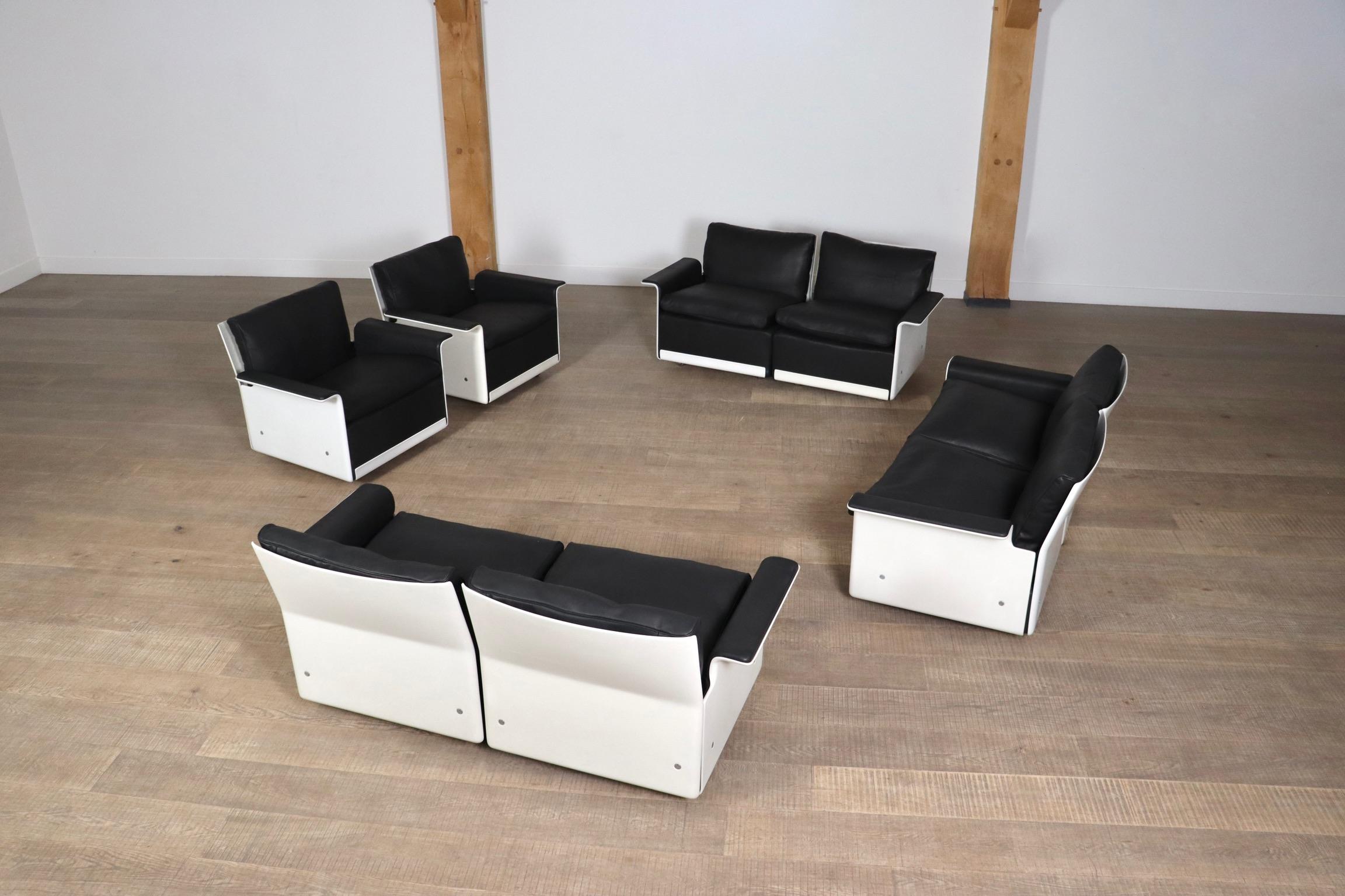 Dieter Rams Modell 620 Zweisitzer-Sofa aus schwarzem Leder für Vitsoe, 1980er Jahre 10