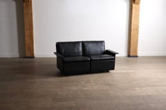 Dieter Rams Model 620 Two Seater Sofa In Black Leather For Vitsoe, 1980s