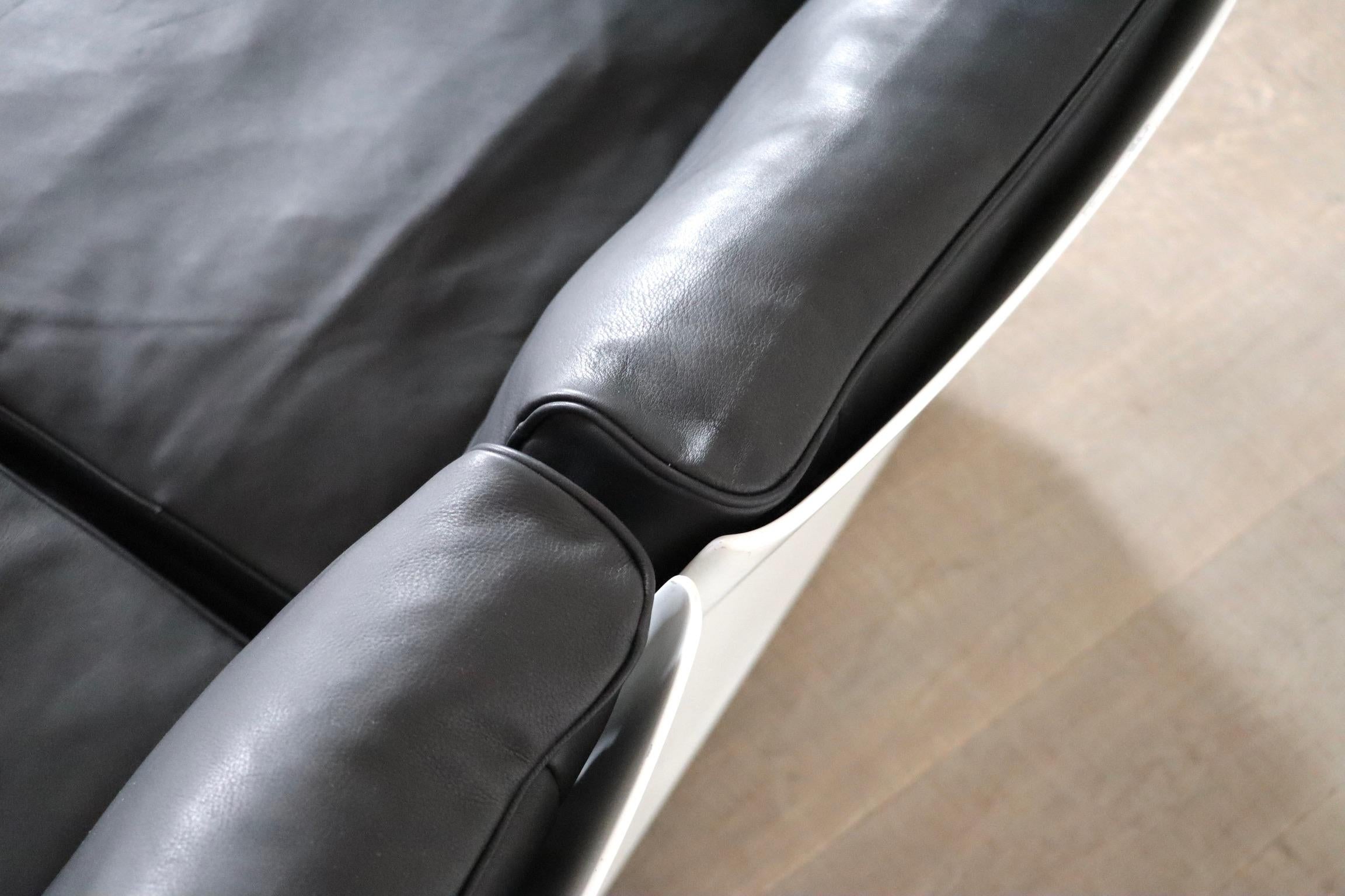 Dieter Rams Modell 620 Zweisitzer-Sofa aus schwarzem Leder für Vitsoe, 1980er Jahre (Ende des 20. Jahrhunderts)