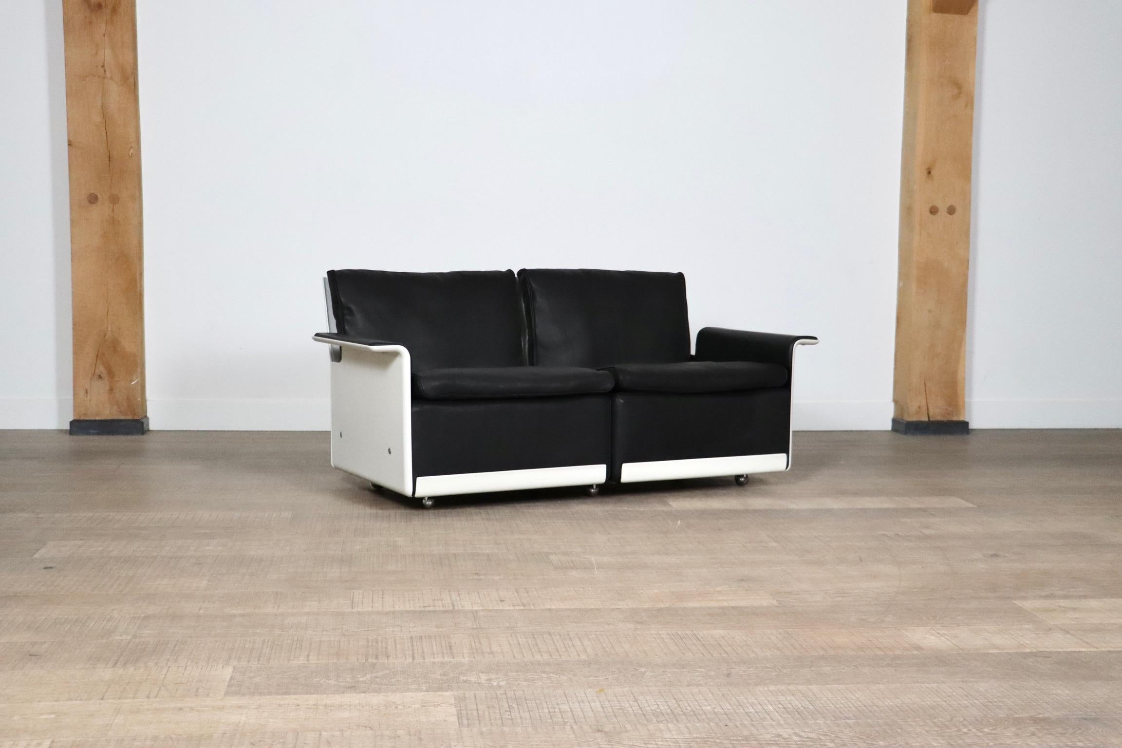 Dieter Rams Modell 620 Zweisitzer-Sofa aus schwarzem Leder für Vitsoe, 1980er Jahre 1