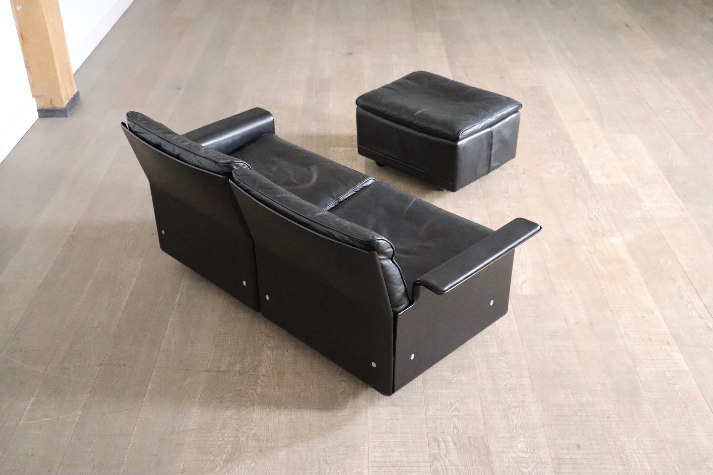 Dieter Rams Modell 620 Zweisitzer-Sofa aus schwarzem Leder für Vitsoe, 1980er Jahre 1